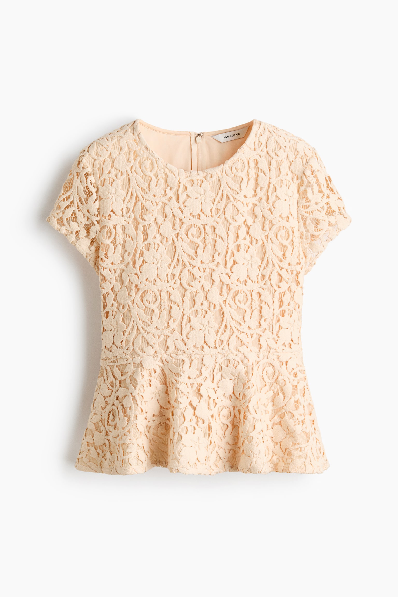 Crochet-look peplum top - Cream - 1