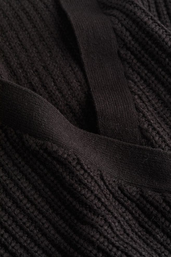 Rib-knit wrap cardigan - Black/Cream/Light beige/Light khaki green - 4