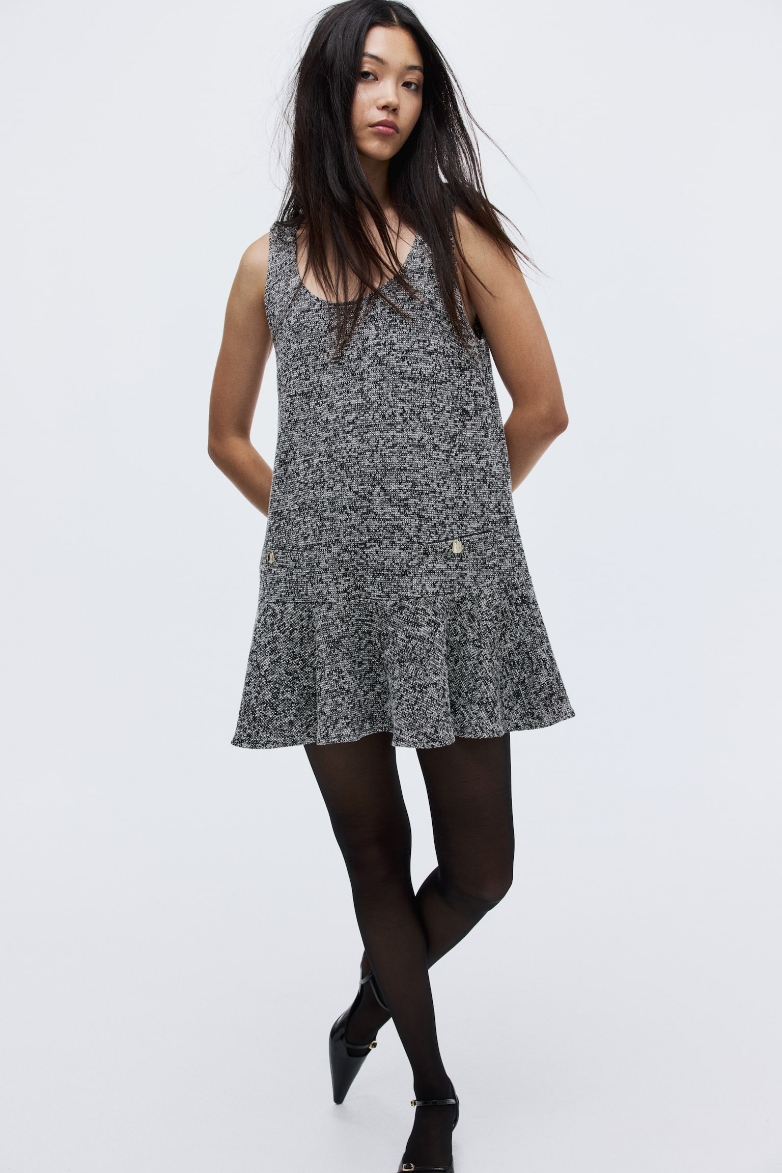 提花平織洋裝 - Black marl/淺米色 - 3