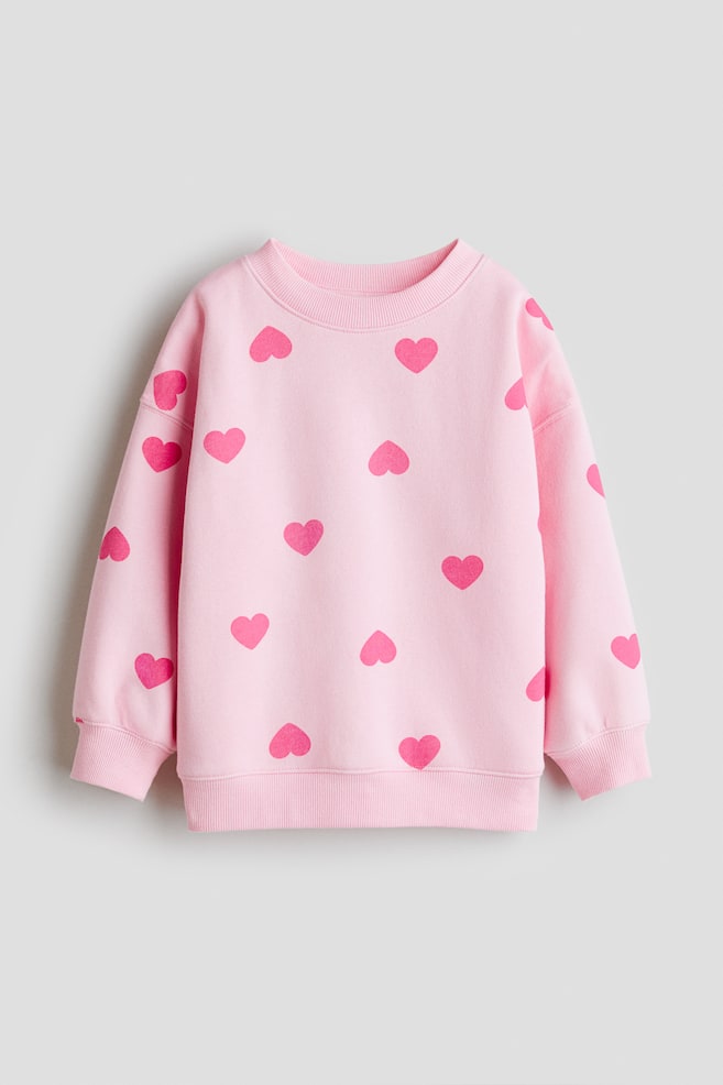 Oversized Brushed-Inside Sweatshirt - Pink/hearts/Light pink/hearts/Cream/dotted - 1