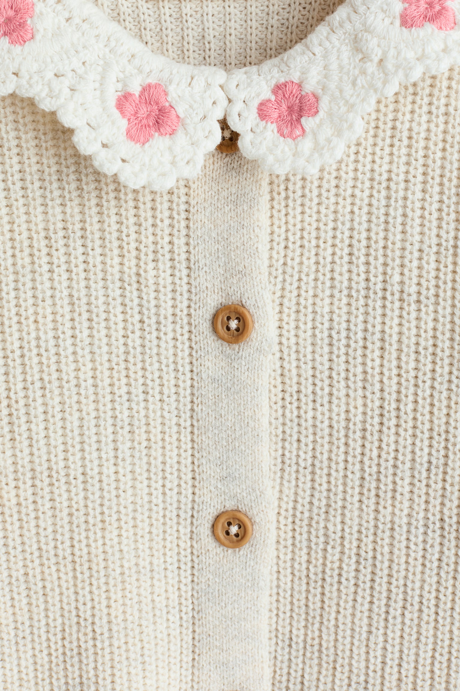 Детский кардиган H&M Cardigan with Crochet-Look Collar, цвет: Светлый бежевый — фото 2