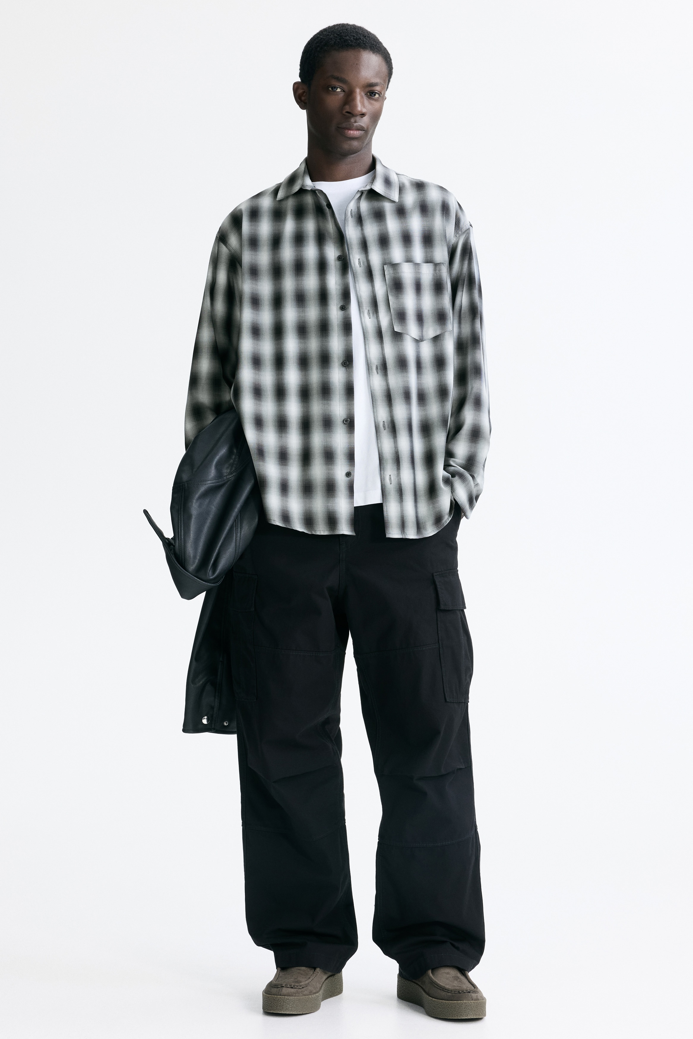 Cămașă Relaxed Fit - Gri-închis/carouri/Albastru-deschis/în carouri/Verde-kaki/carouri