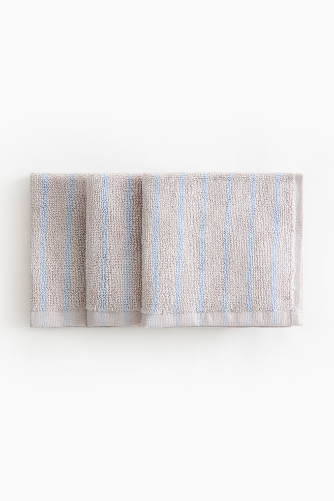 3-Pack Cotton Terry Washcloths - Light gray/blue striped/Light blue/dark red striped/White/brown striped/Light pink/burgundy striped - 1