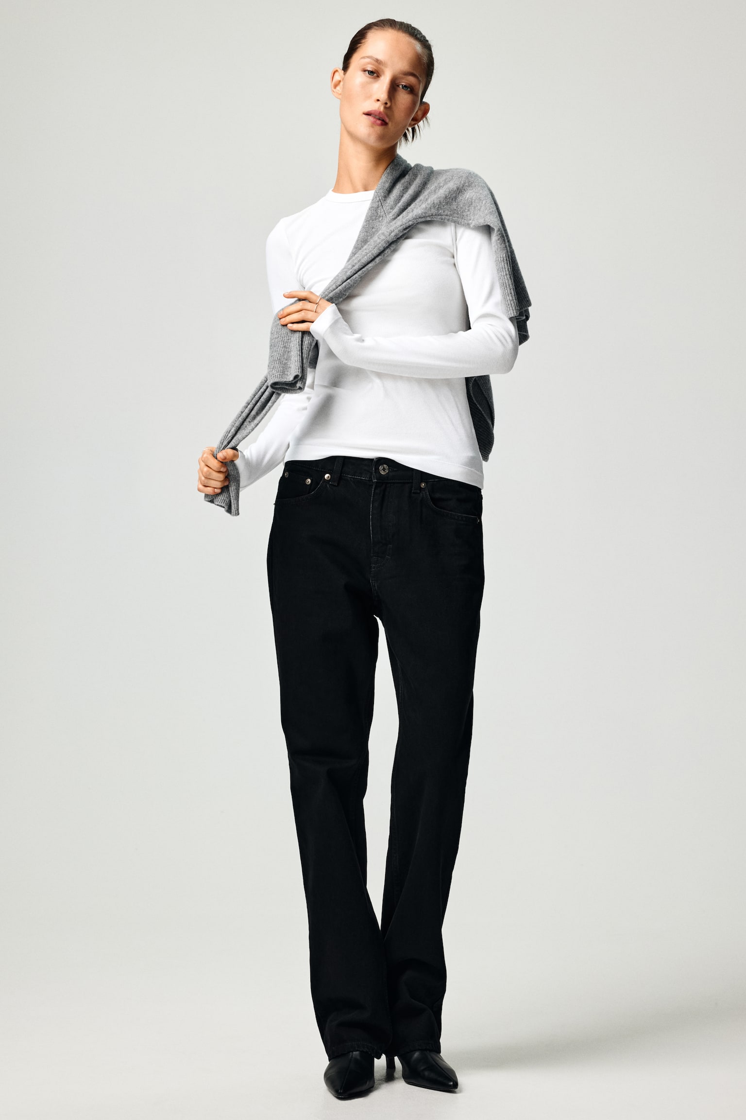 חולצת ריב מתערובת כותנה - לבן/חום כהה - 6