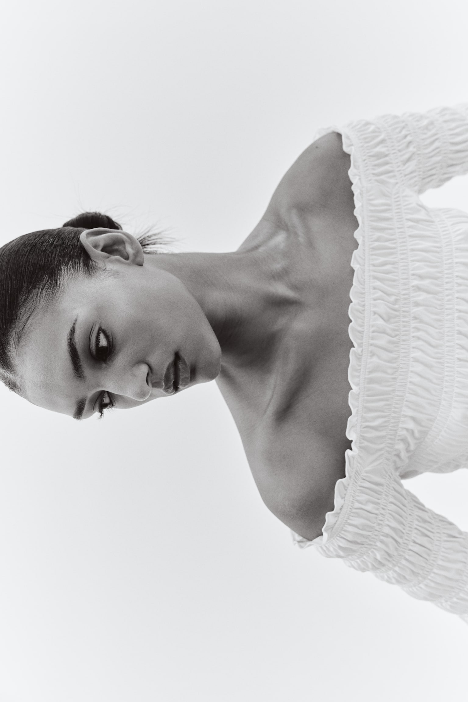 Nabrana bluza s otkrivenim ramenima - Krem/Narandžasta - 4