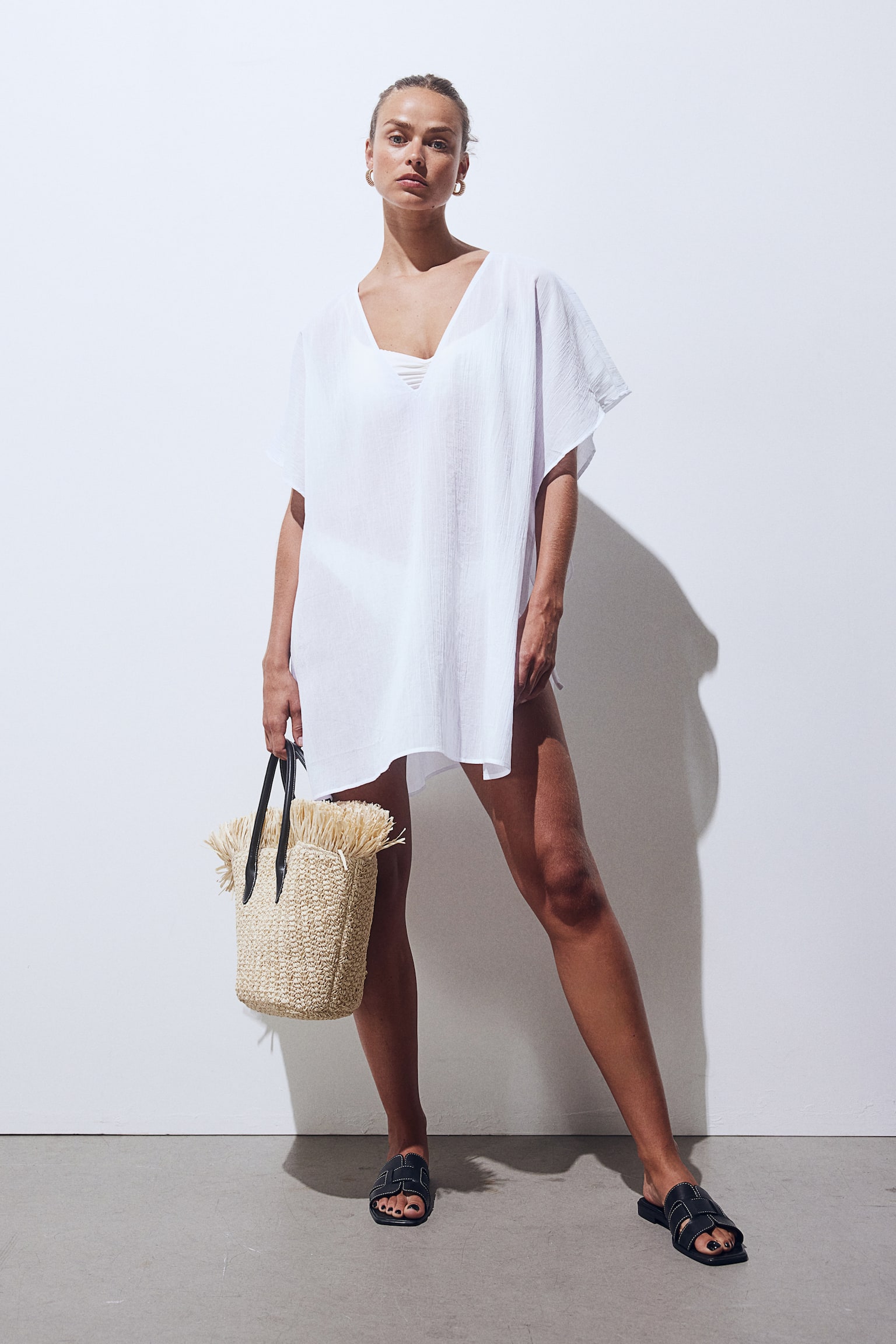 Oversized Beach Kaftan - White/Black/Dark khaki green - 4