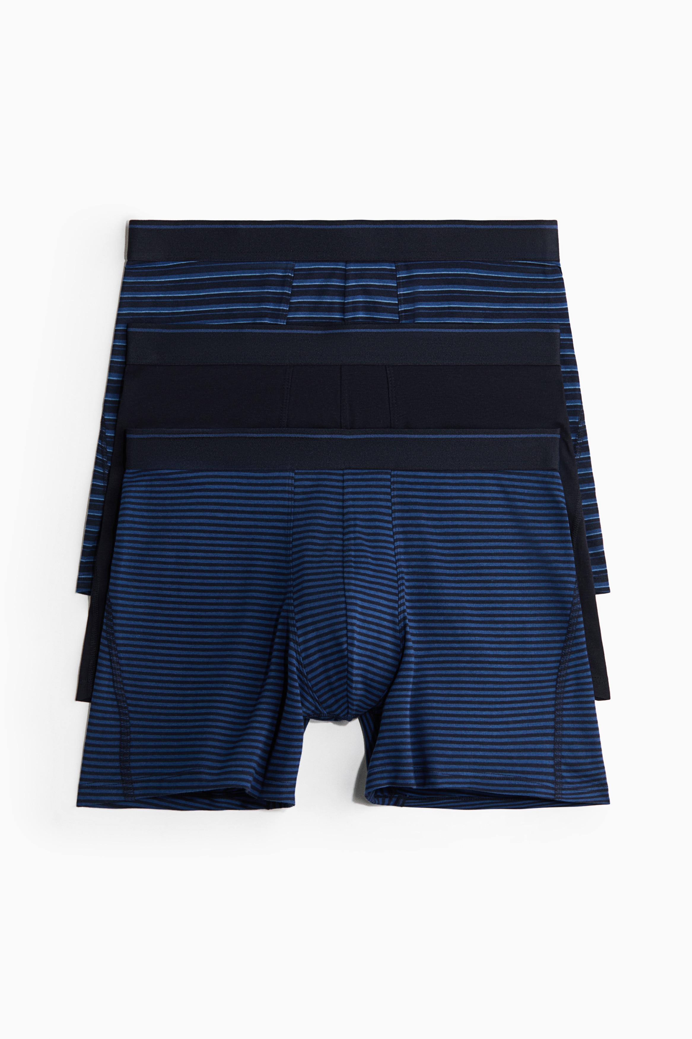 Bộ 3 quần lót trunk dài vừa vải Lycra® - Màu xanh dương/Kẻ/Màu đen/Kẻ