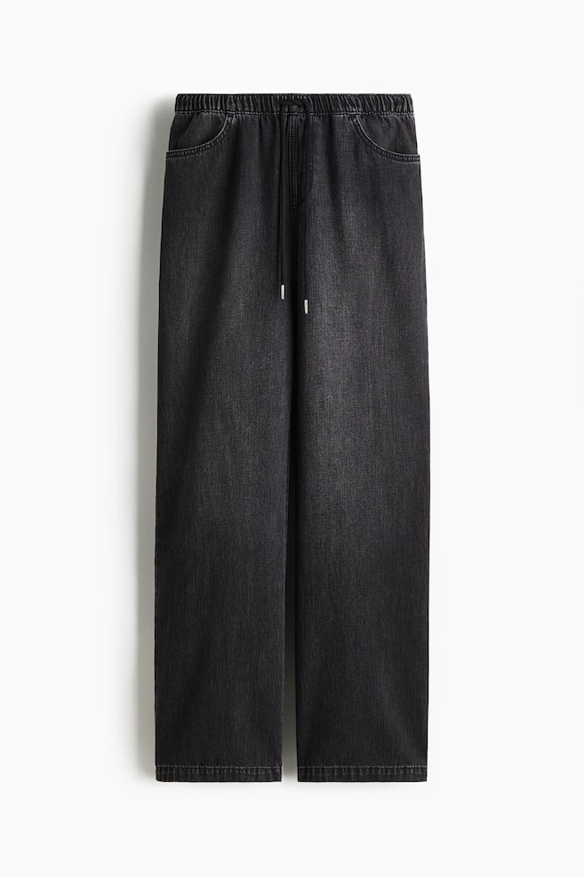 Pantalon en denim avec cordon de serrage - Noir délavé/Bleu denim pâle/Bleu denim clair - 1