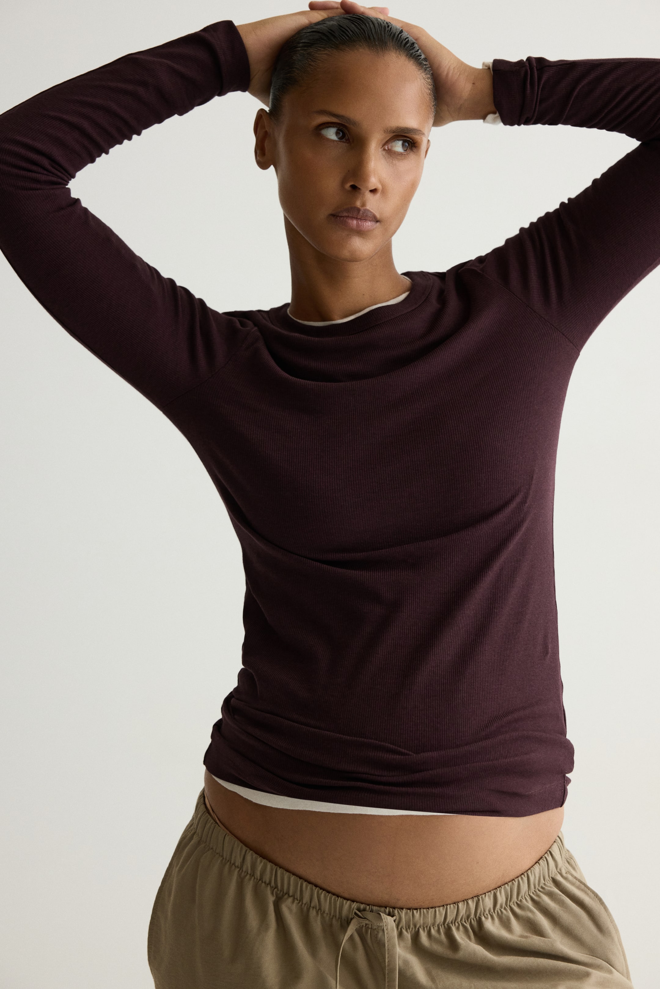 View larger image: MAMA Ribbed jersey top - Burgundy - Ladies | H&M HK 1