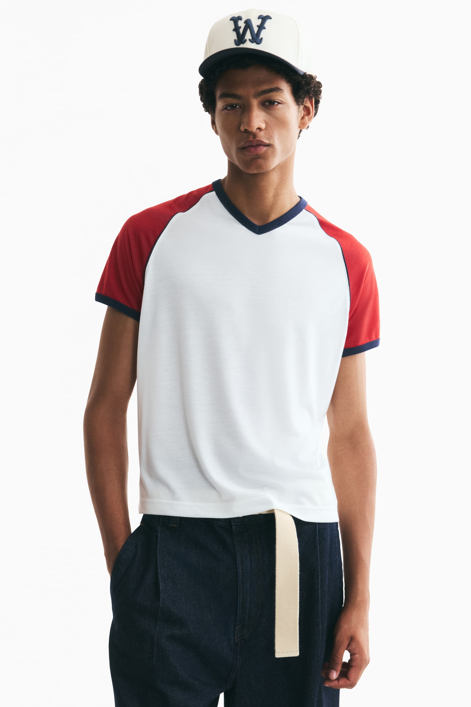 Slim Fit T-shirt - White/Colour block/Red/Colour block - 1