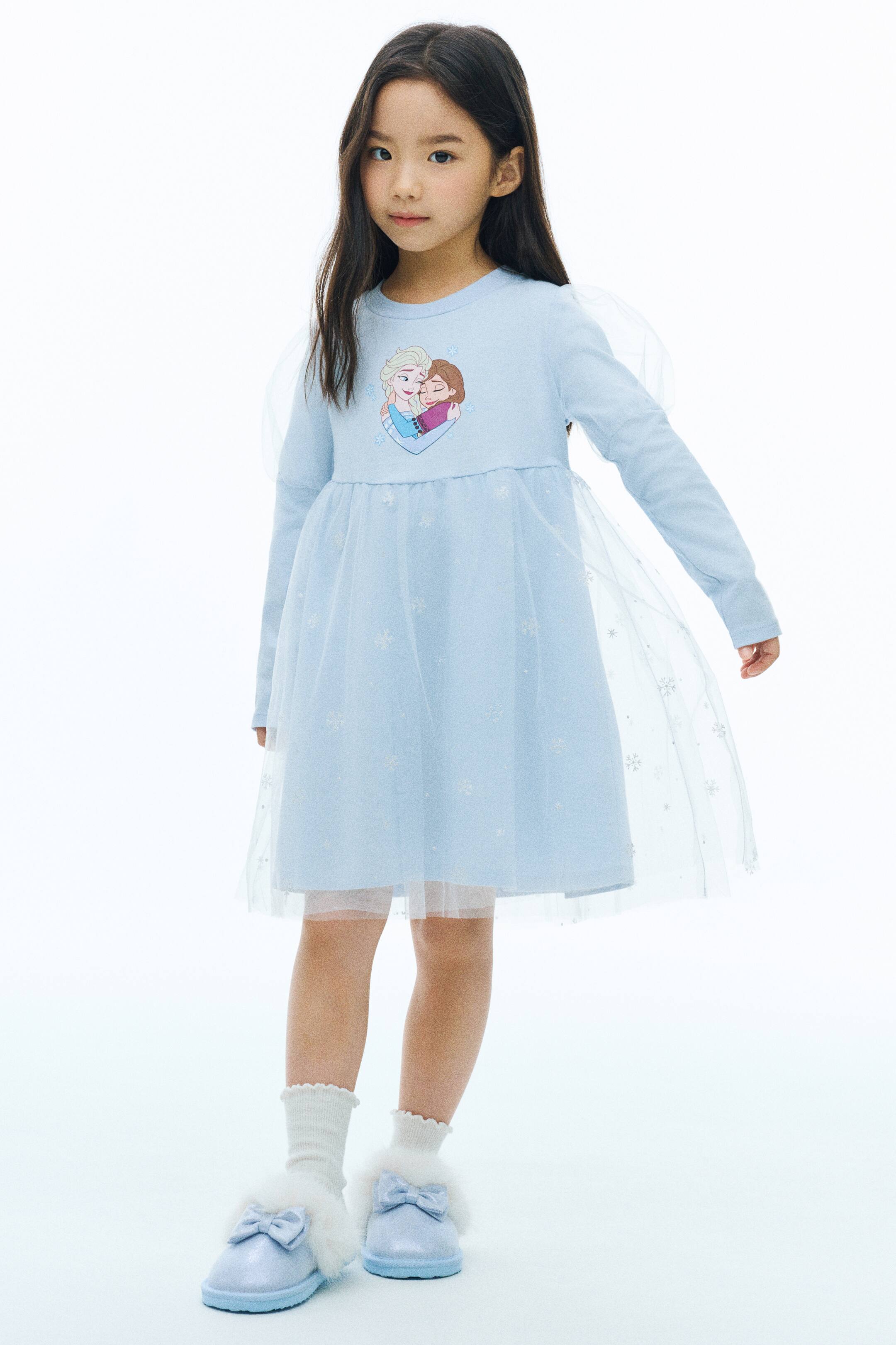 View larger image: Printed tulle-skirt dress - Light blue/Frozen - Kids | H&M 1