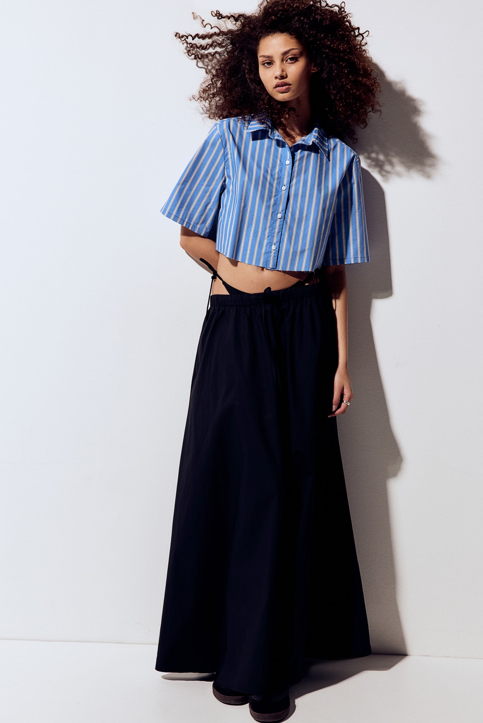 Cropped cotton shirt - Blue/Striped/Black/Brown/Orange/White - 5