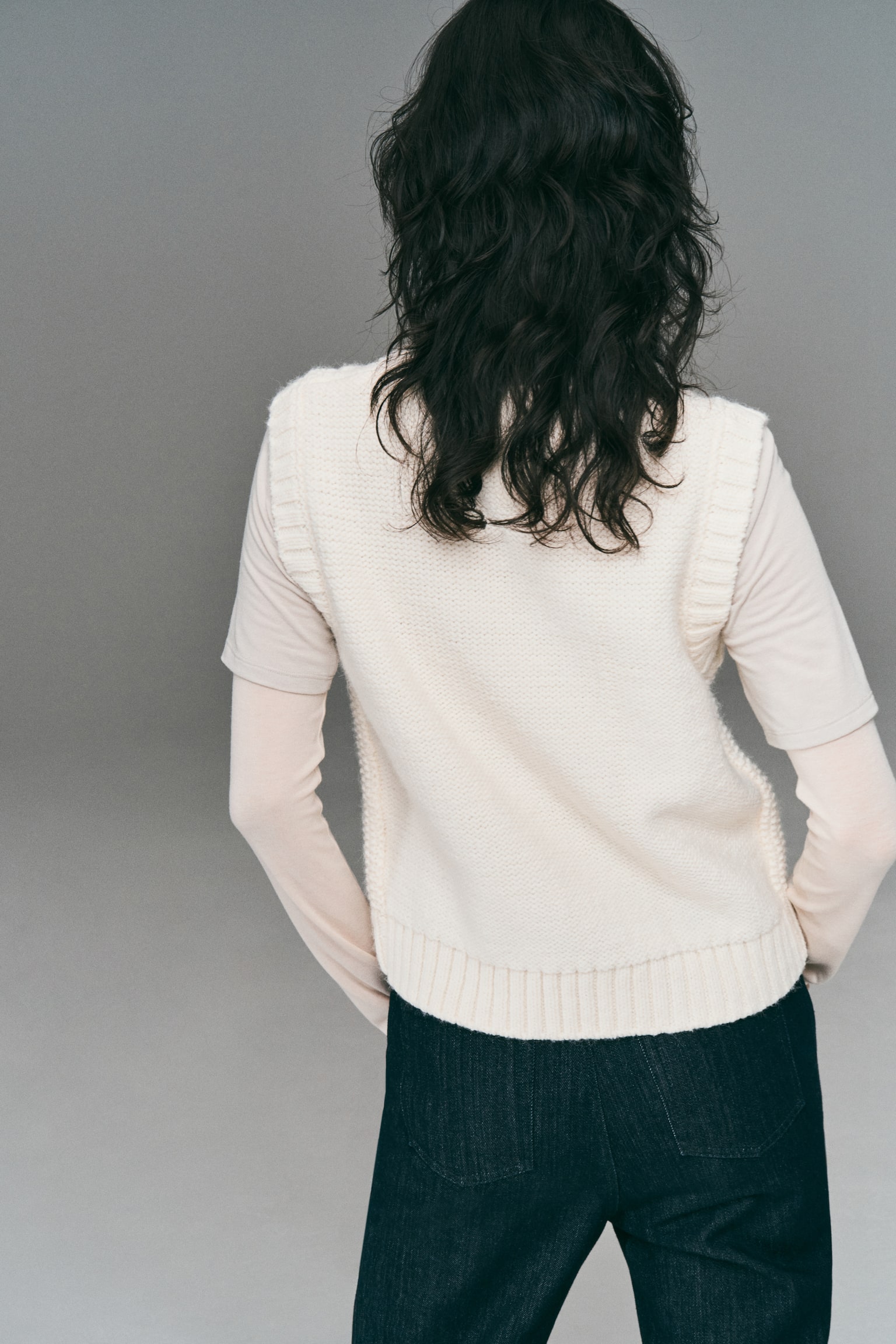 케이블 니트 베스트 - 크림 - 3