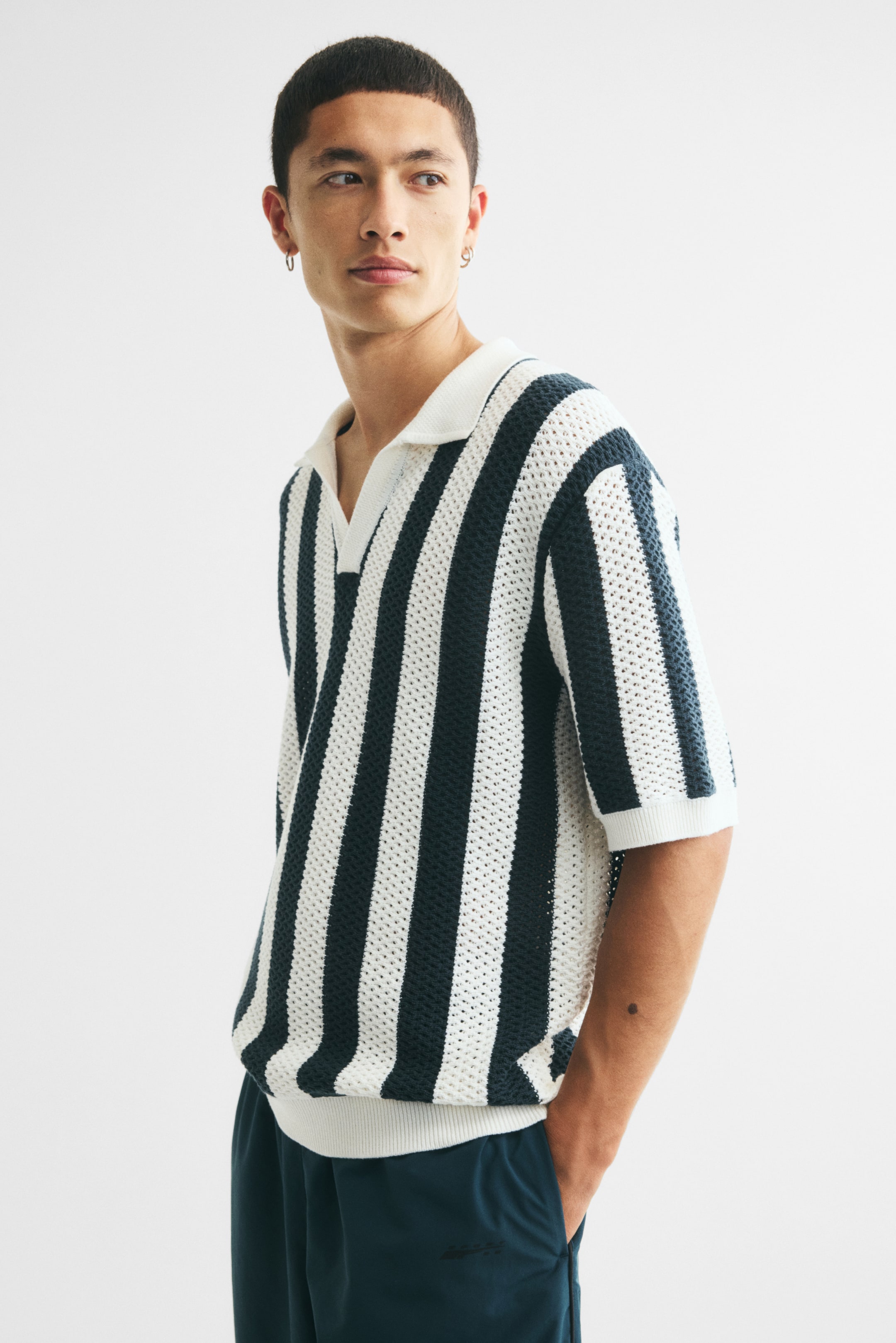 Relaxed-Fit Open-Knit Polo Shirt