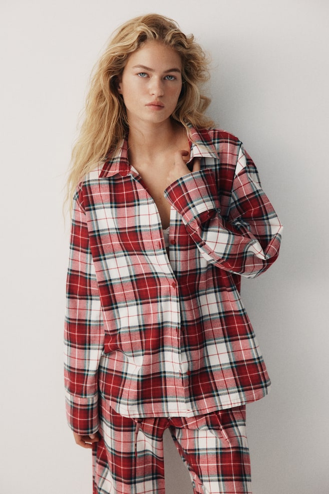 Cotton flannel pyjamas - Red/Checked/Dark red/Checked/Light blue/Striped - 6