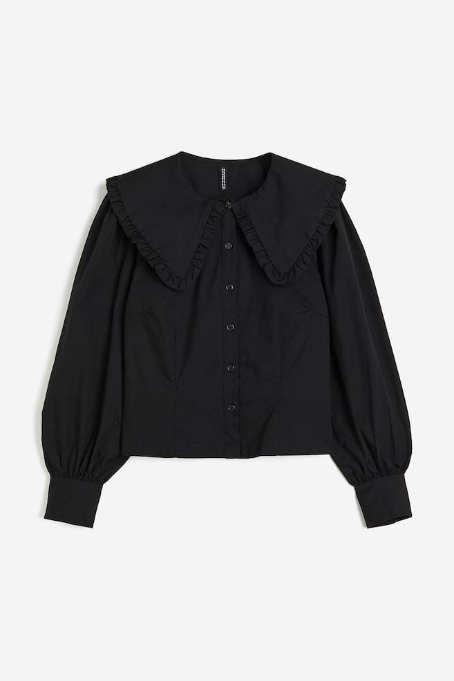 Collared poplin blouse - Black/White - 2