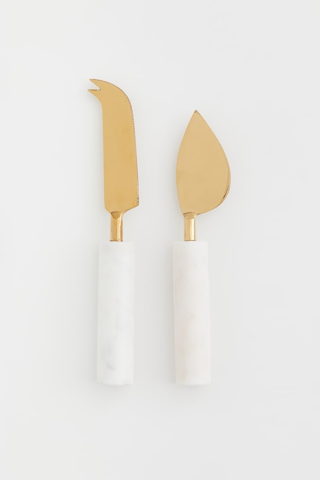 2-pack ostknivar i marmor - Guld/Vit - 1