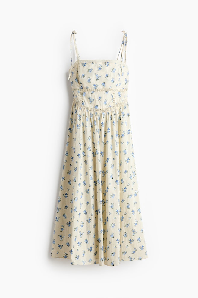 Baumwollkleid mit Bindeträgern - Hellgelb/Geblümt/Mattrosa/Weiß - 1