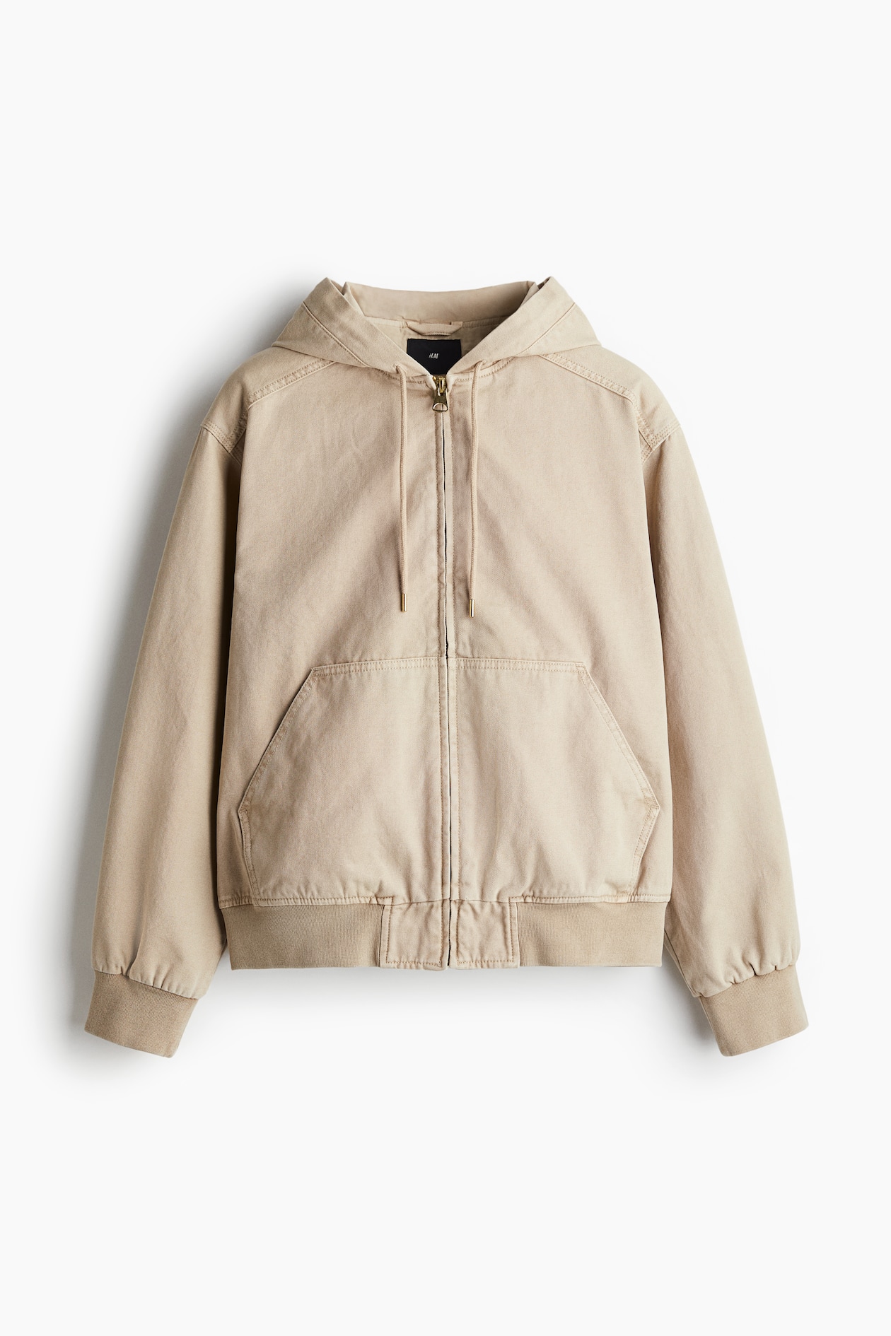 Hoodie Beige Color Denim Jacket Regular Fit Zip-through Jacket