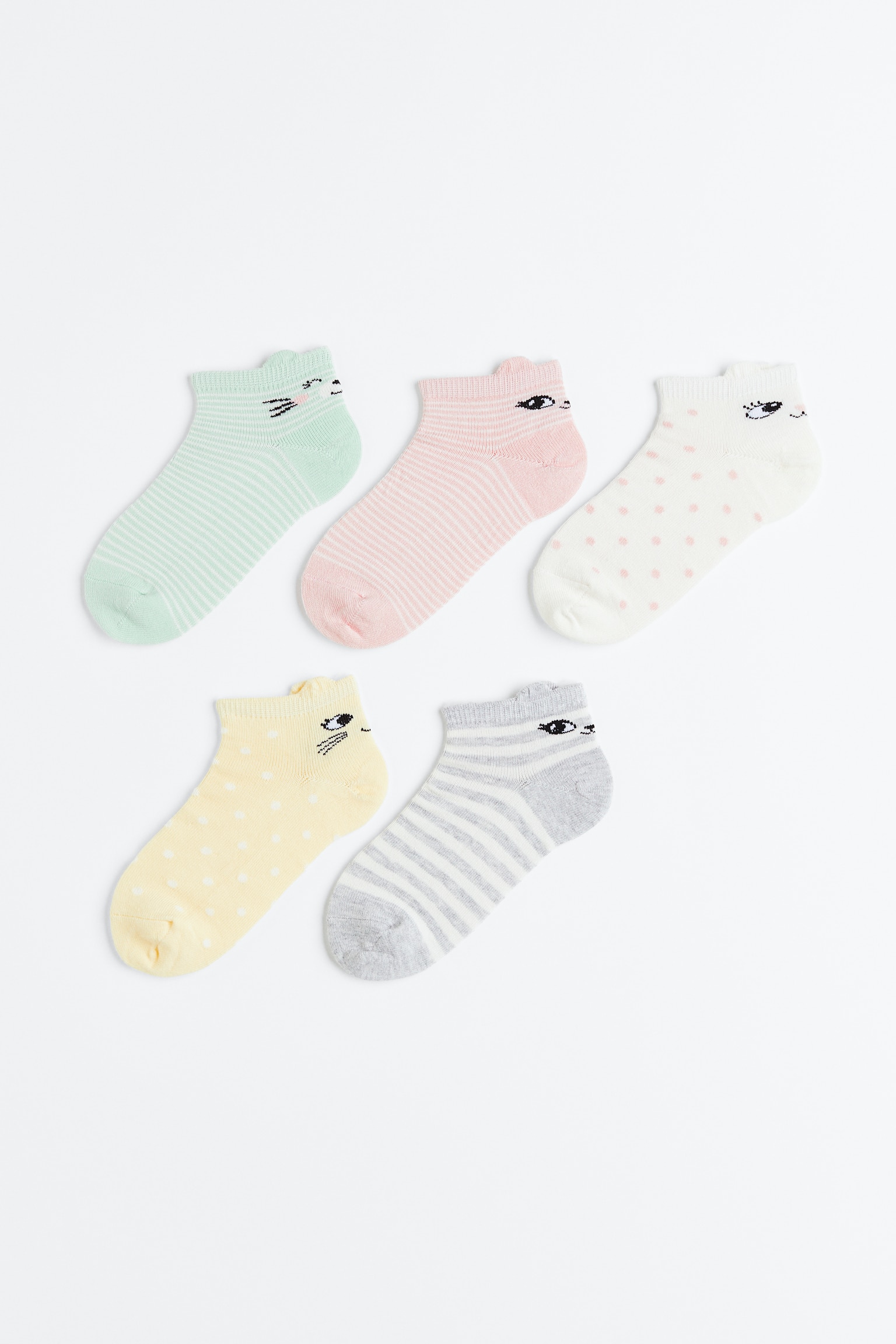 5-pack Ankle Socks - Light green/Light pink/Natural white/Cats - 1