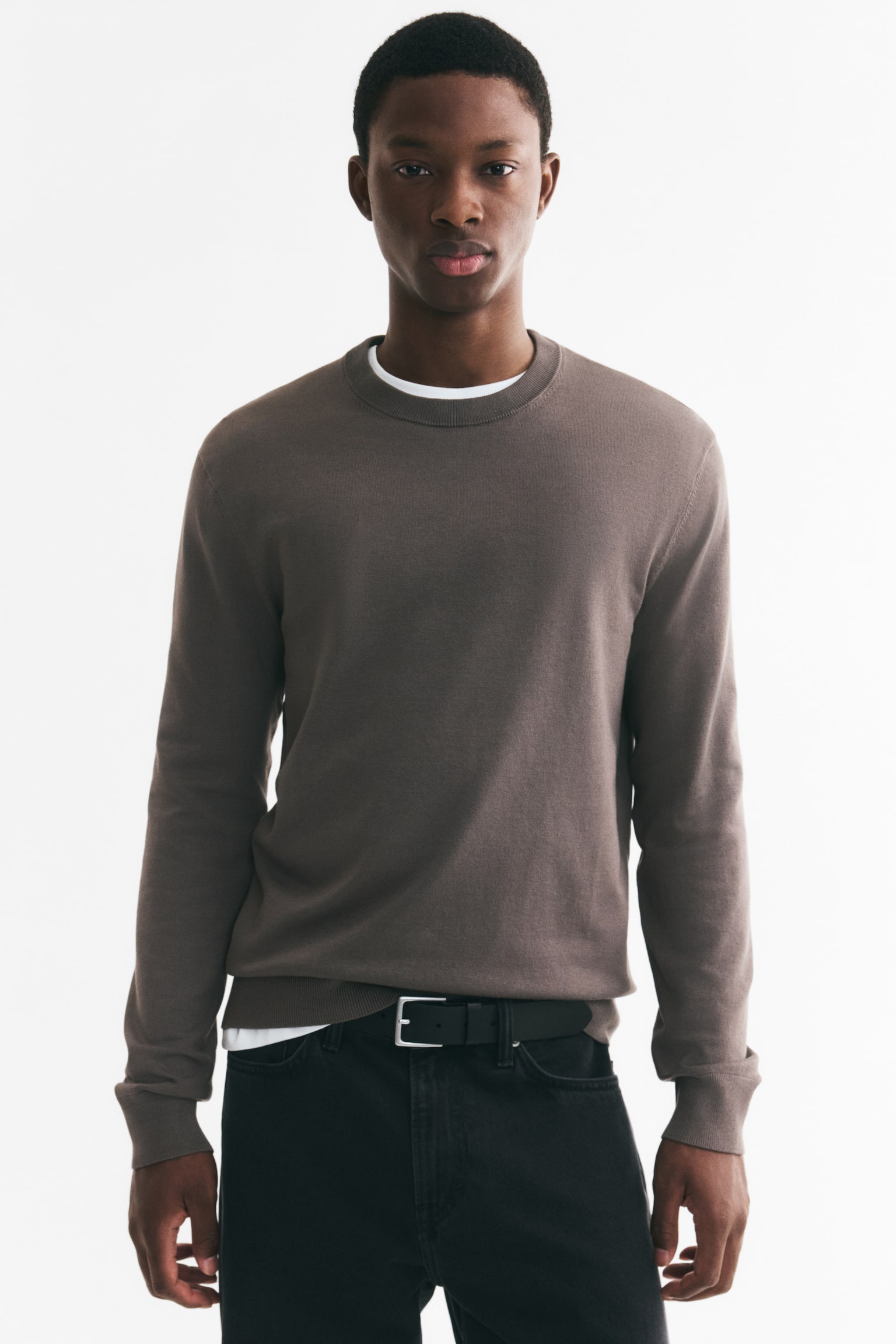 Regular Fit Fine-knit jumper - Dark mole/Black - 1