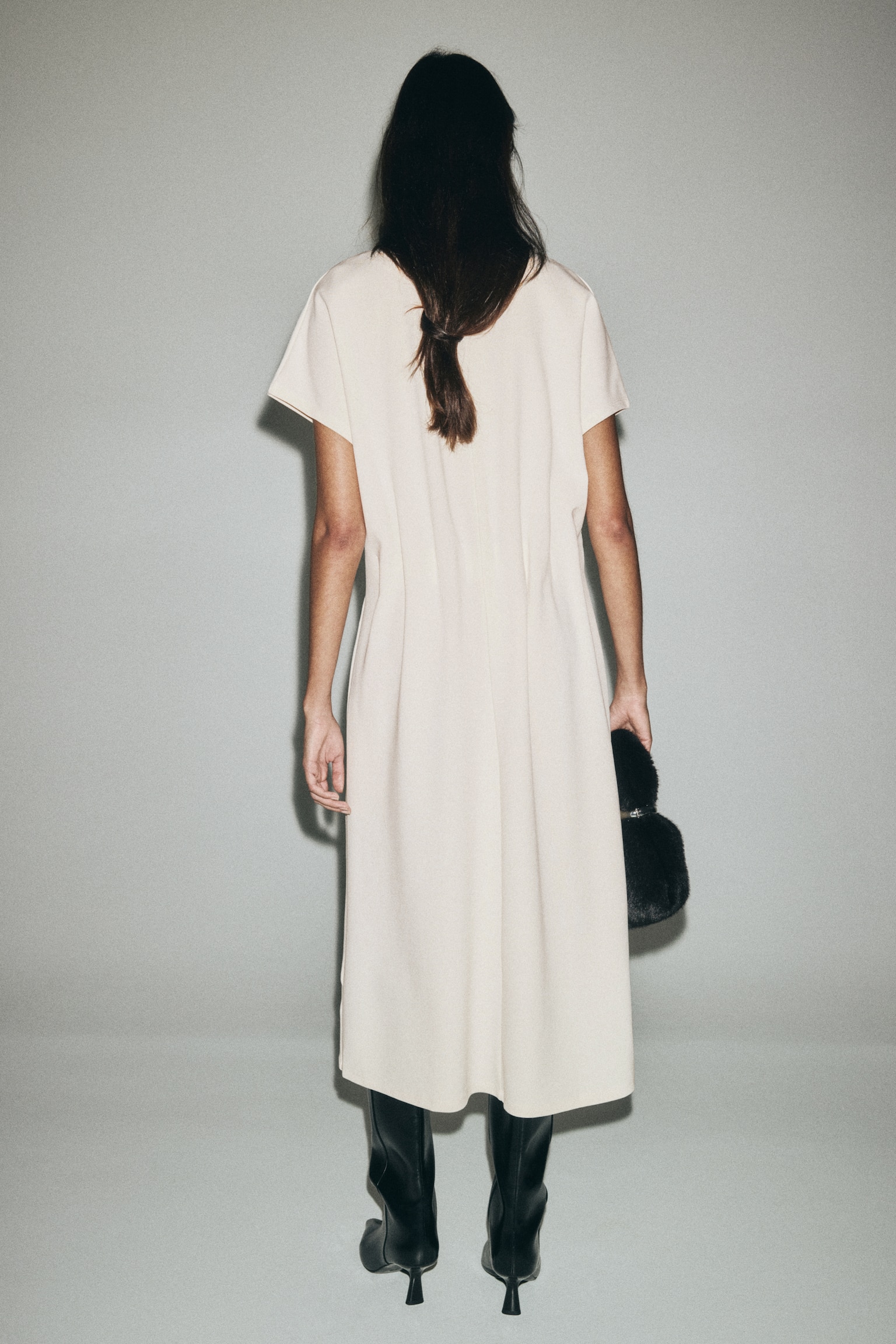 Waisted jersey dress - Cream - 5