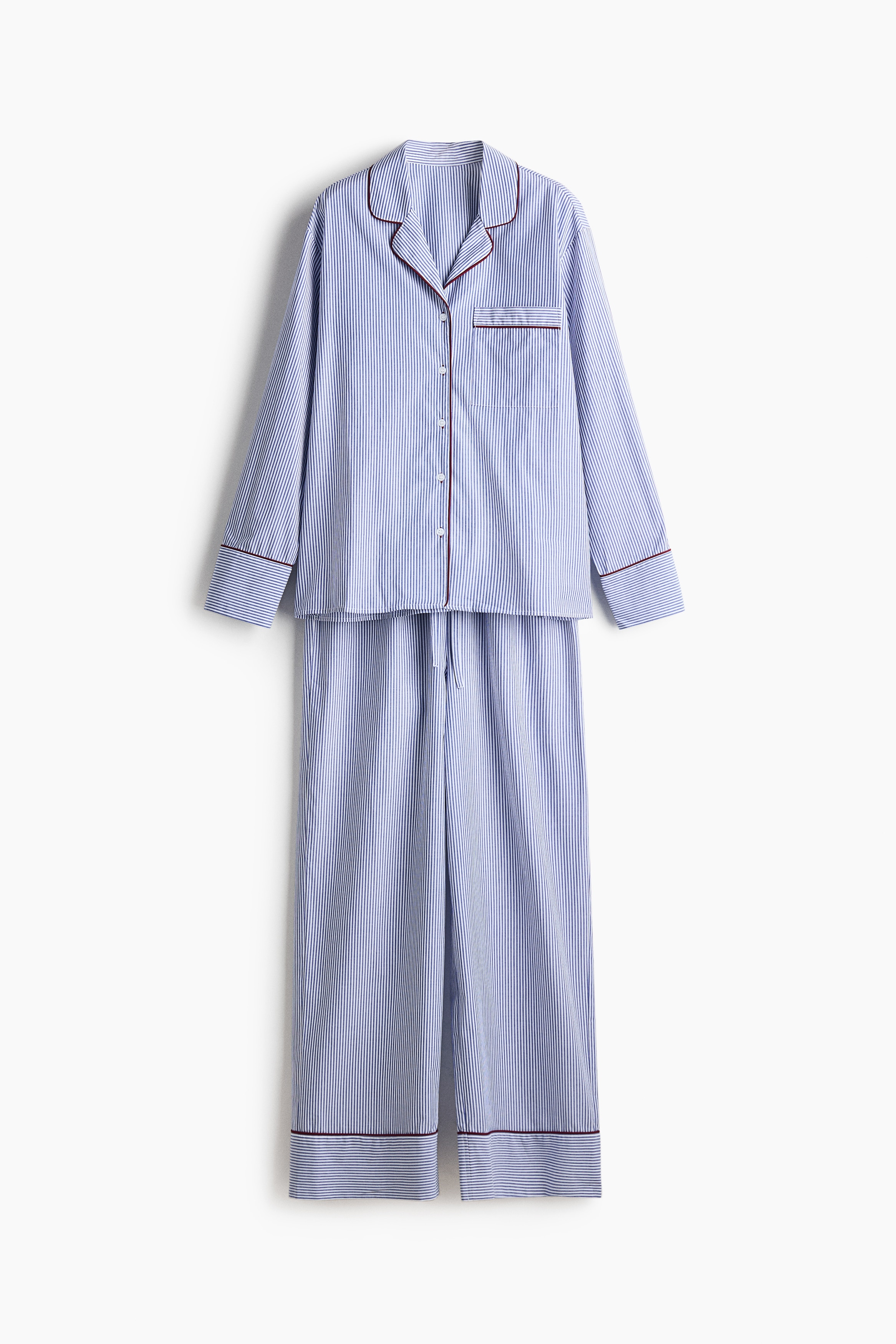 Pyjama aus Baumwollpopeline - Blau/Weiß gestreift