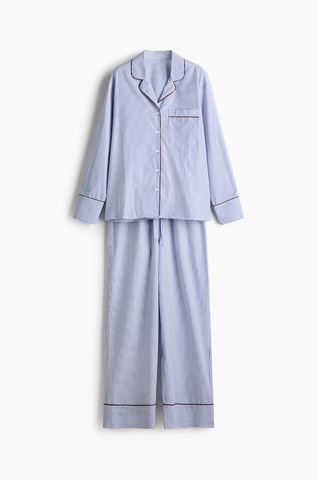 Cotton poplin pyjamas - Blue/White striped - 1