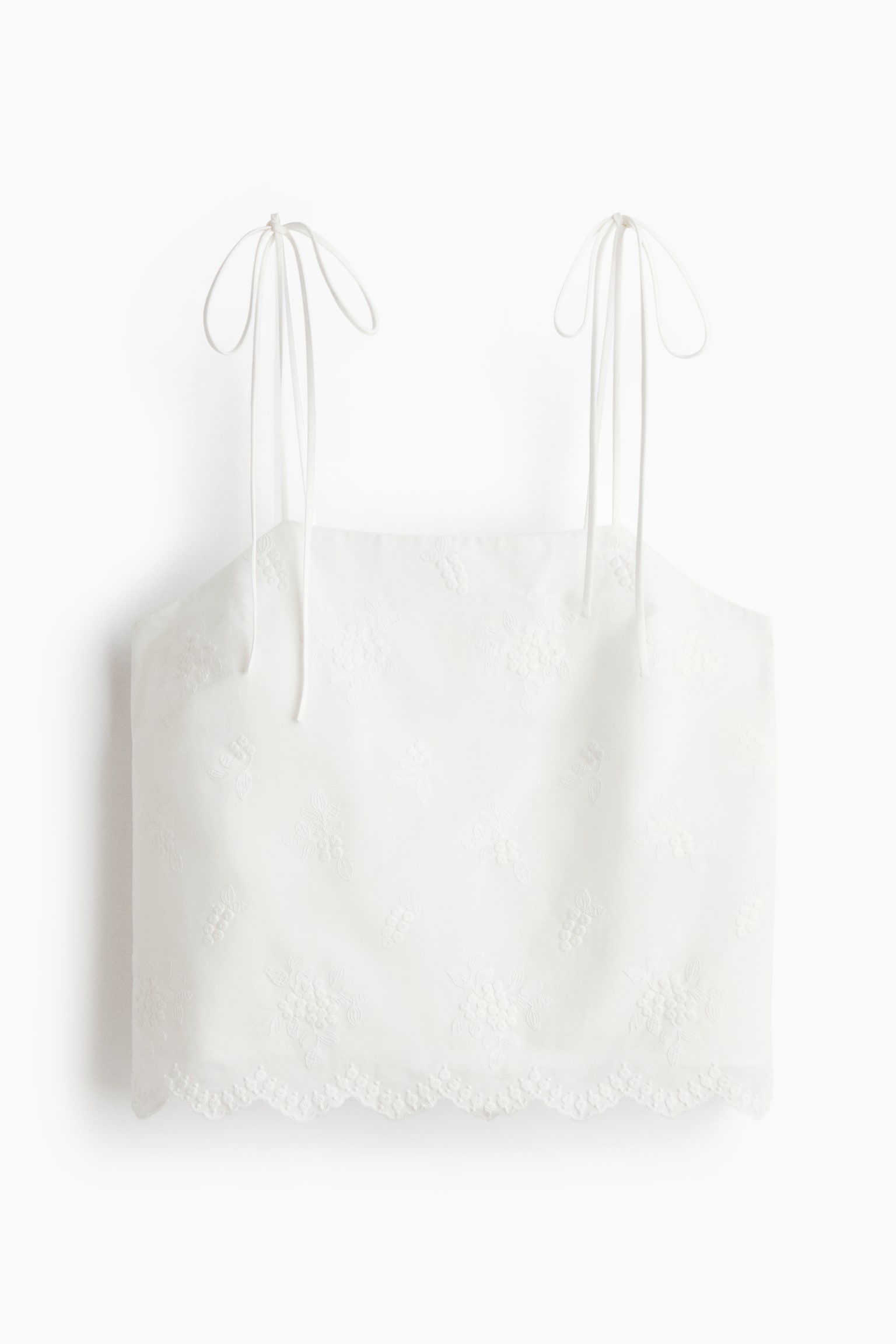 Embroidered Tie Strap Top - Ivory/Black - 1