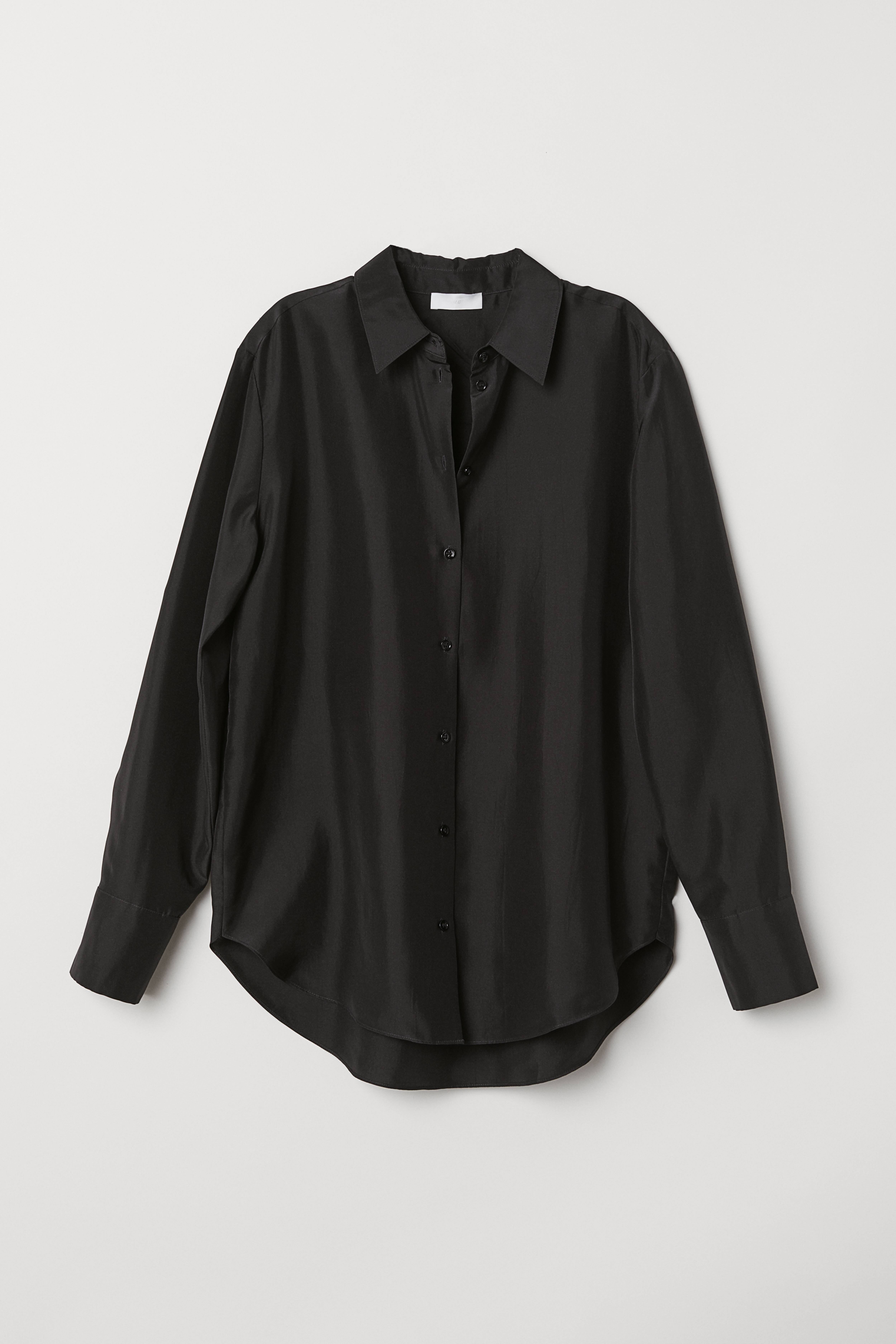 Silk Shirt - Long sleeve - Black - Ladies | H&M US