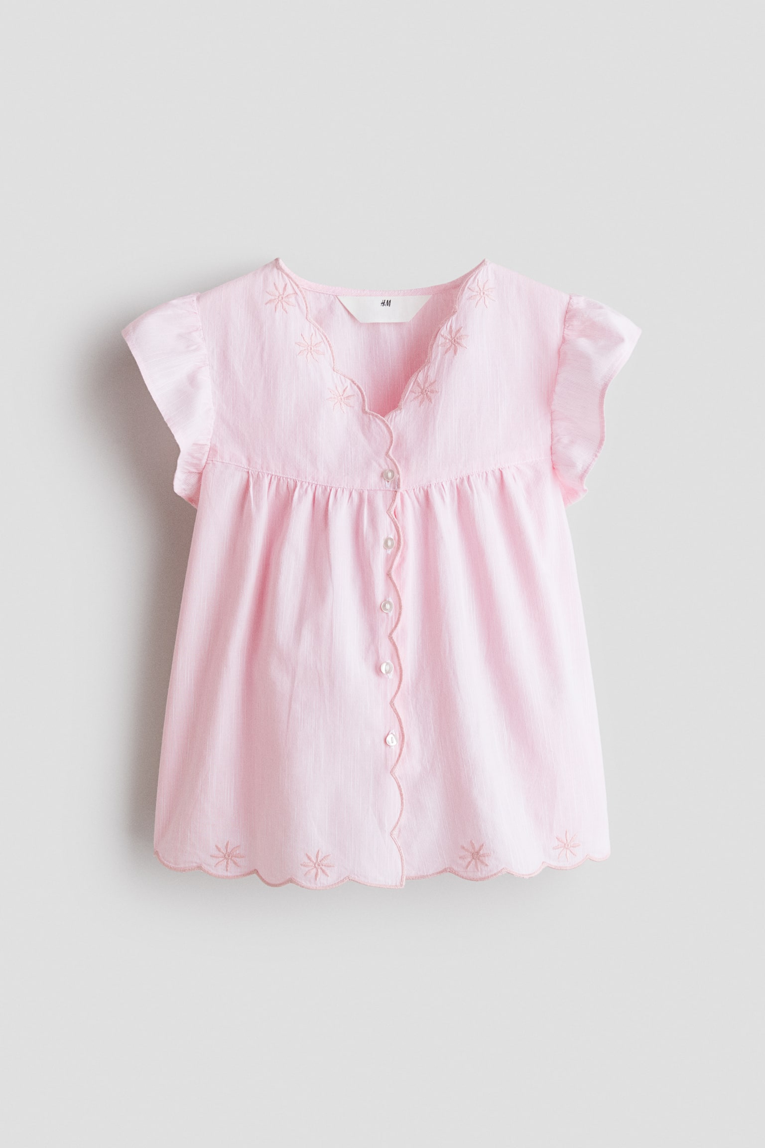 Embroidery-detail cotton blouse - Light pink/Dusty blue