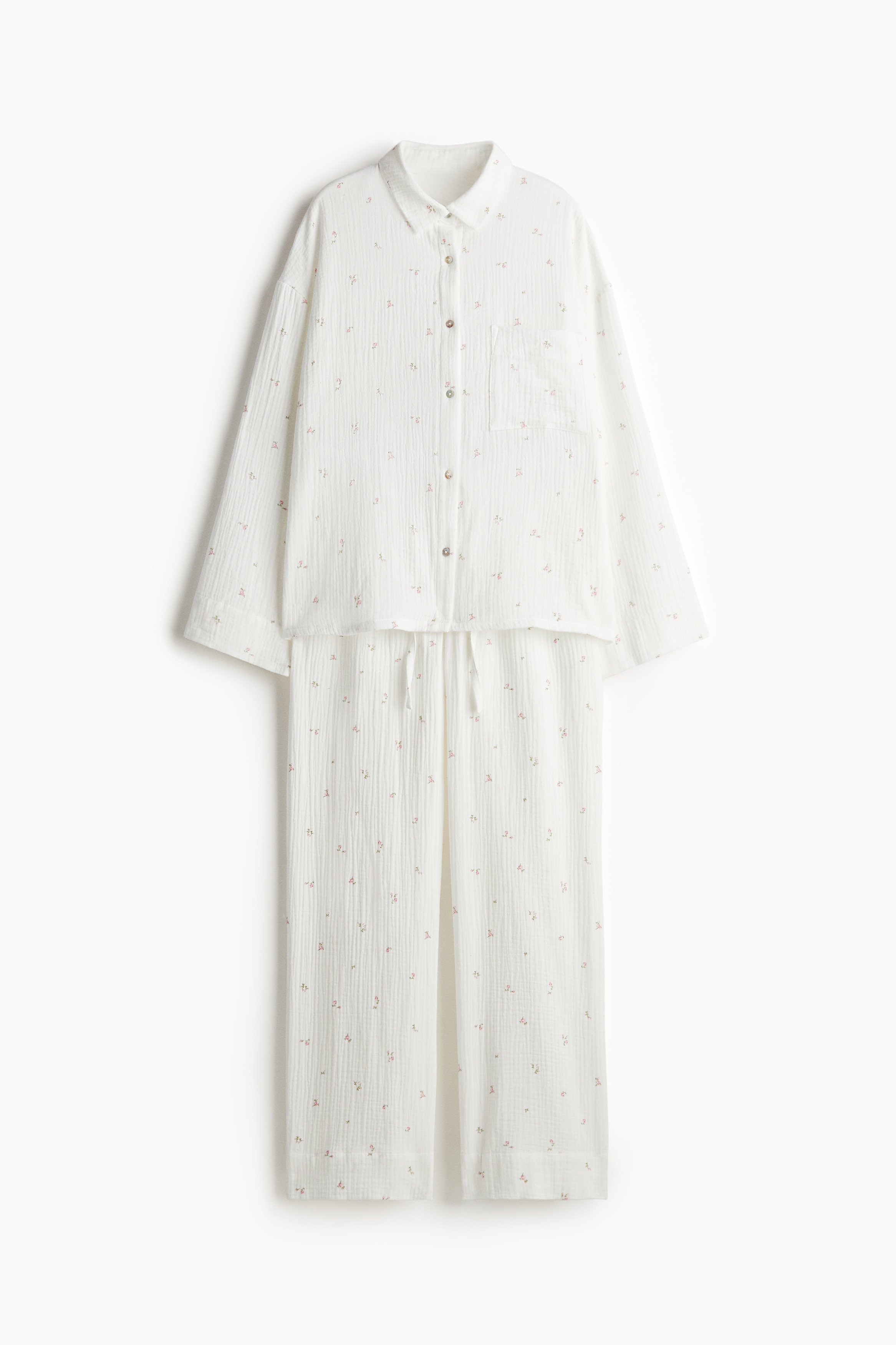 Pyjama Femme Doux En Coton 100% - Haut Manches Longues Et Pantalon Large Imprimé Floral Pour Nuit Et Maison