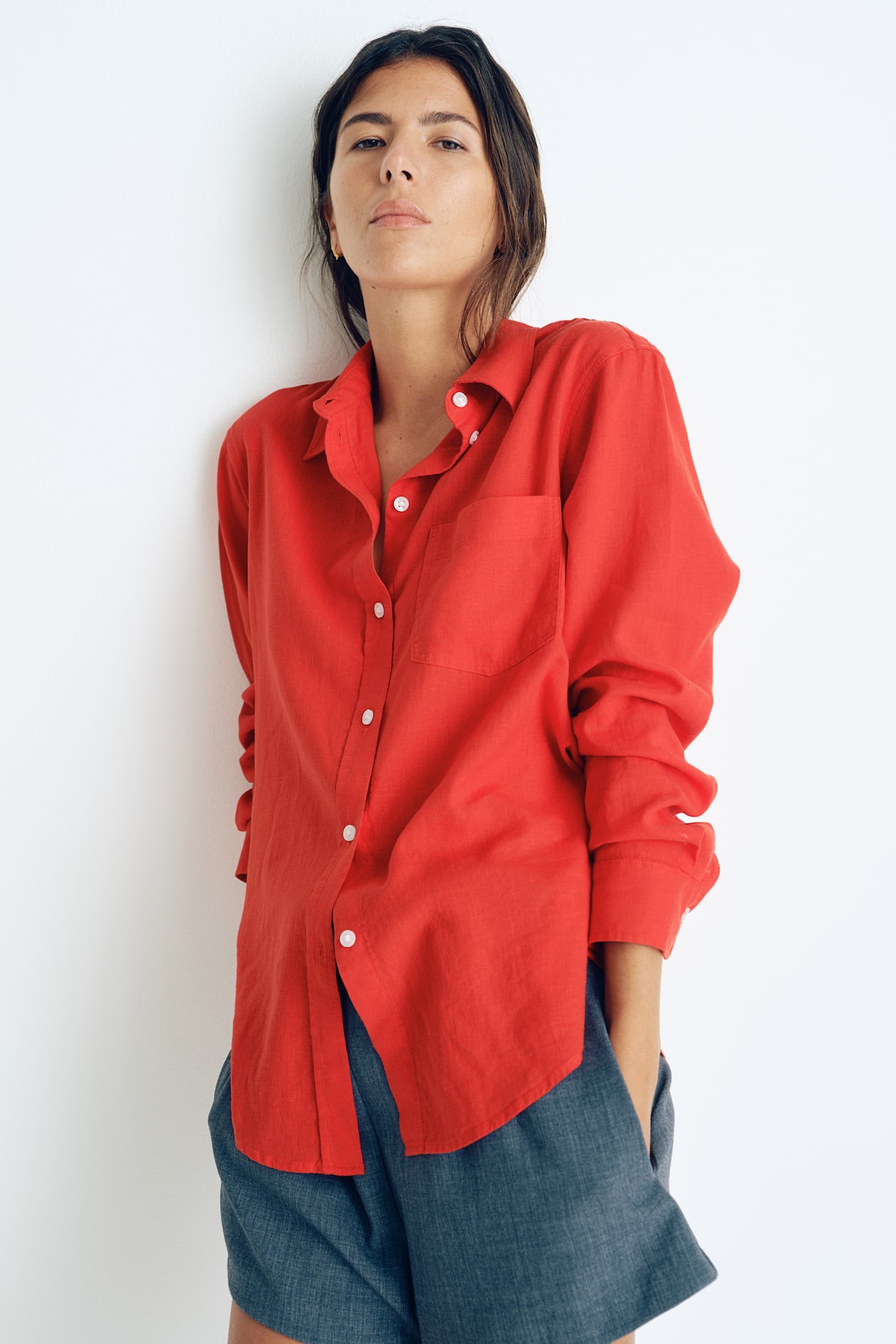 Camisa en mezcla de lino Rojo MUJER H&M ES