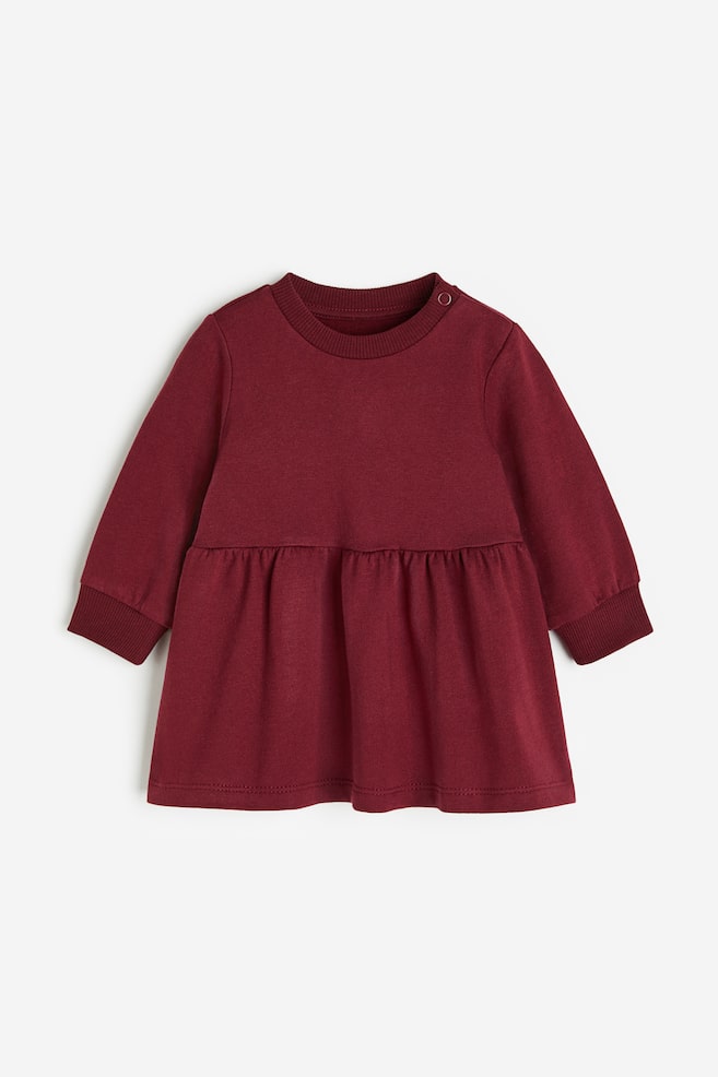 Sweatshirtklänning i bomull - Mörkröd/Rosa/Dimrosa/Hjärtan/Rosa/dc - 1