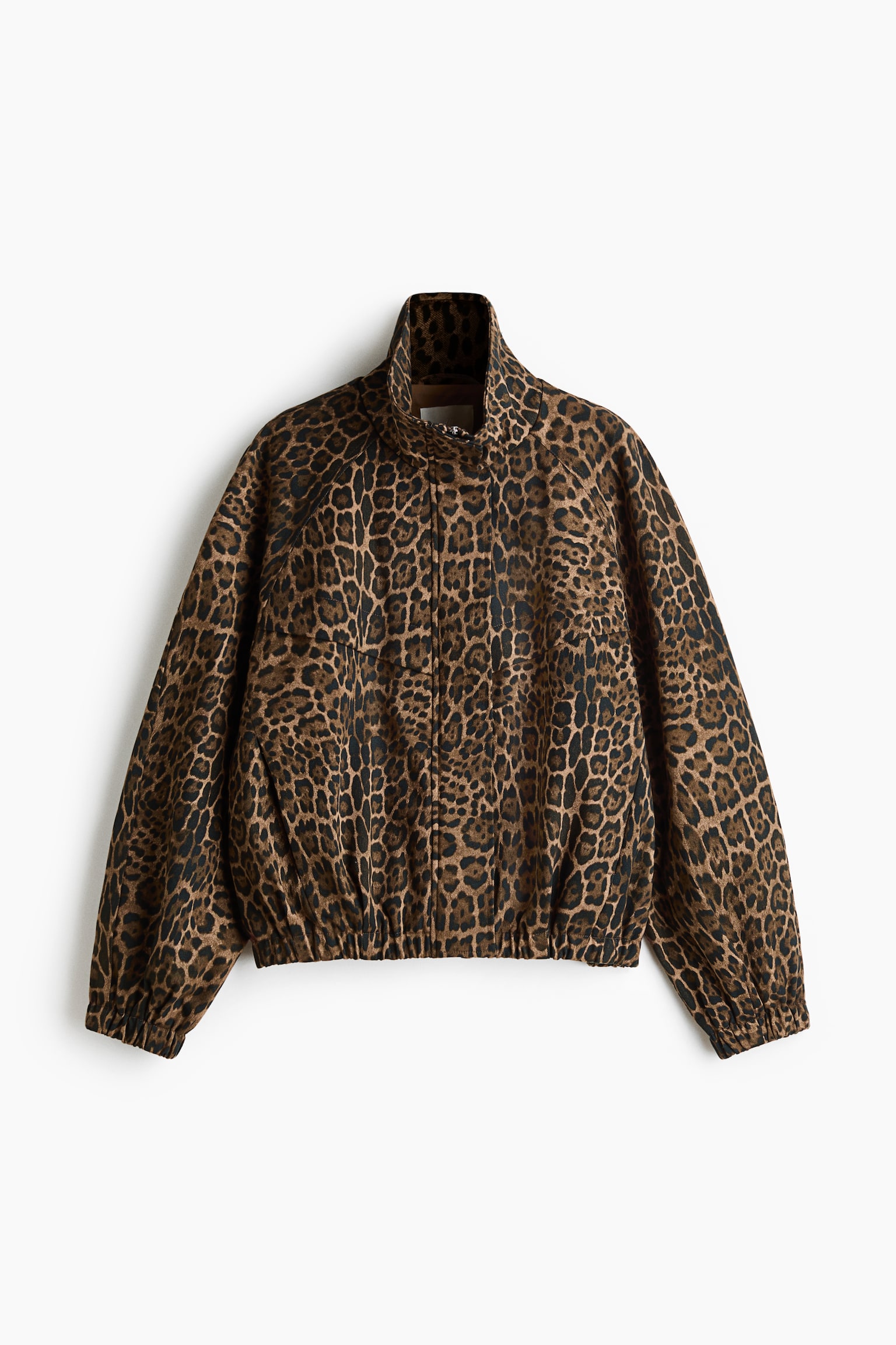 Oversized funnel-collar jacket - Beige/leopard print - 1