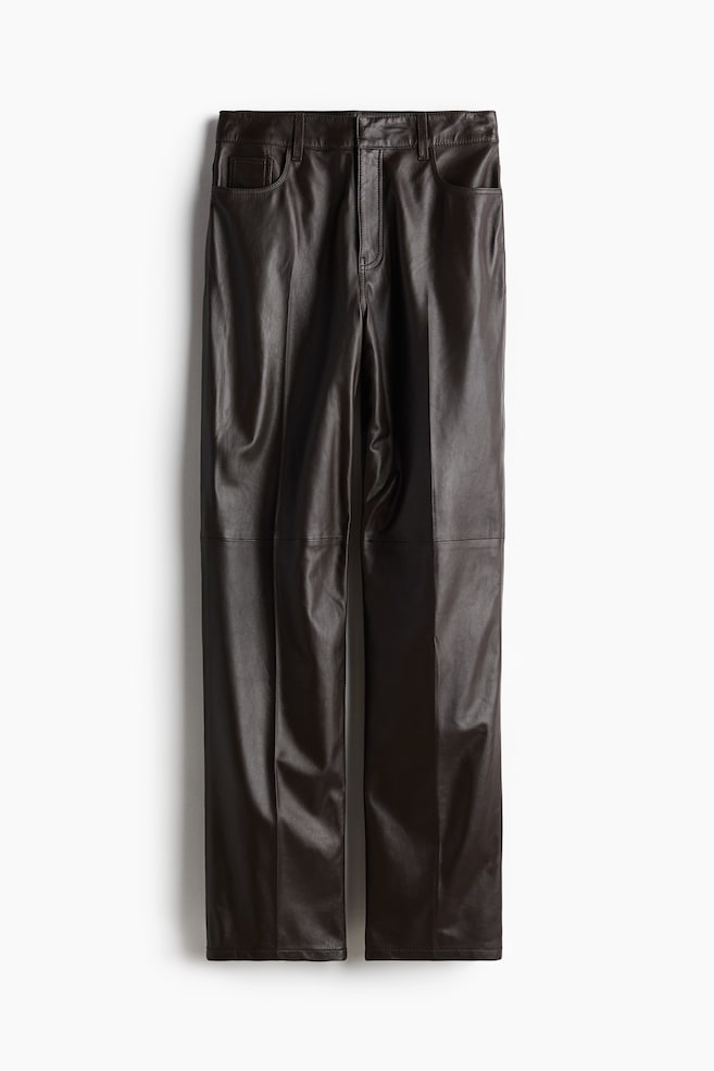 Straight leather trousers - Dark brown/Black - 1