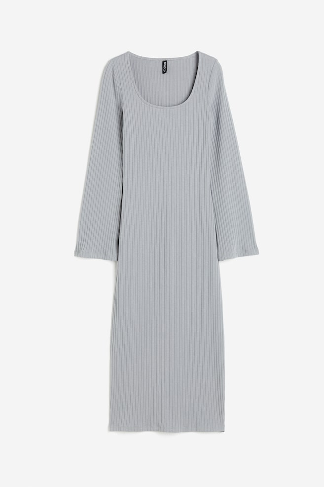 Vestido ajustado de canalé - Gris claro/Blanco/Rayas - 1
