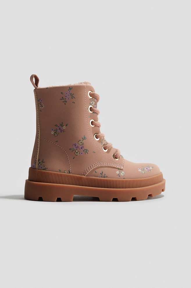 Lace-Up Boots - Dusty pink/floral/Black - 1