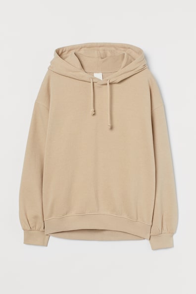 Cotton-blend hoodie - Long sleeve - Regular length - Light beige ...