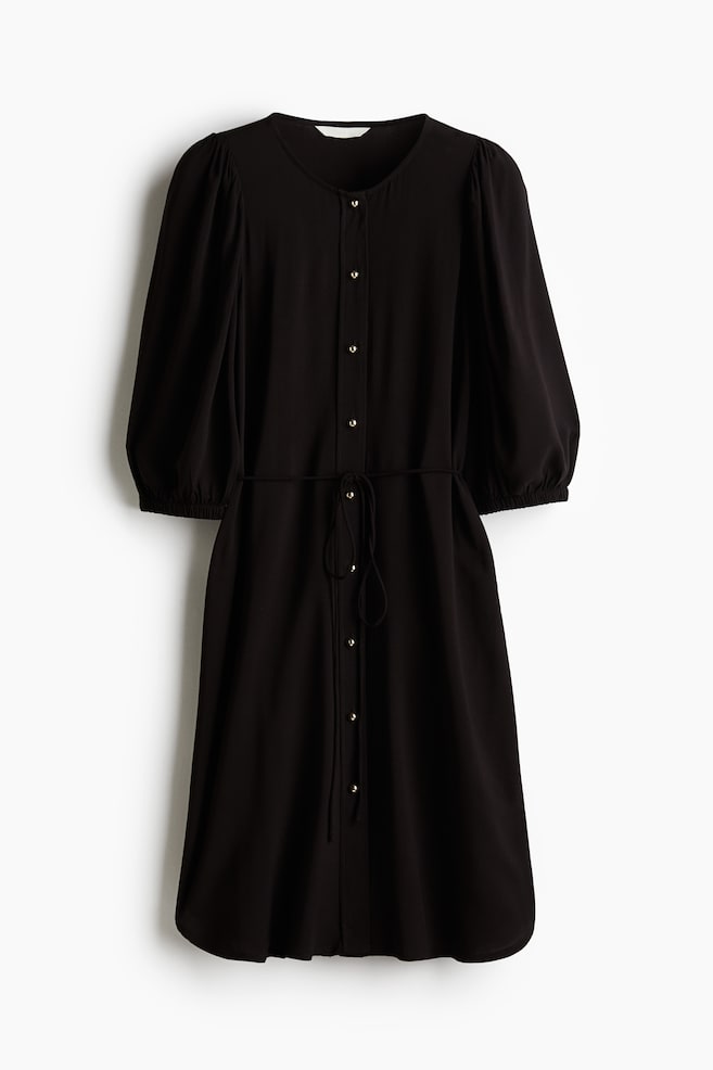 Puff-sleeved dress - Black/Navy blue/Patterned/Blue/Striped/White/Navy blue patterned - 1