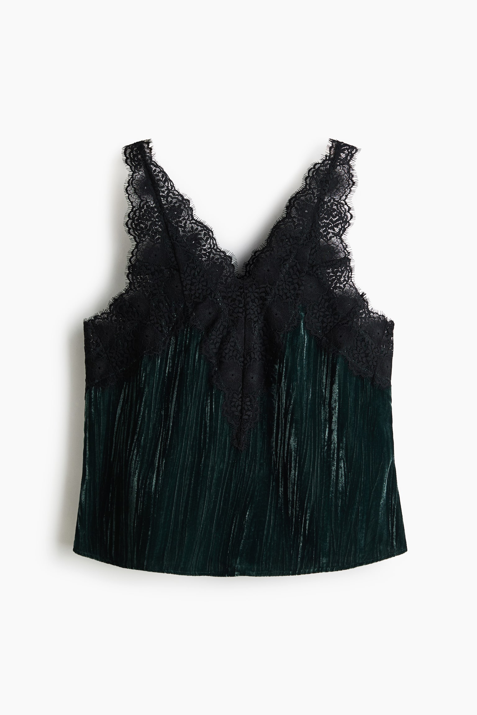 Sametový top s krajkovým lemem - Tmavě zelená