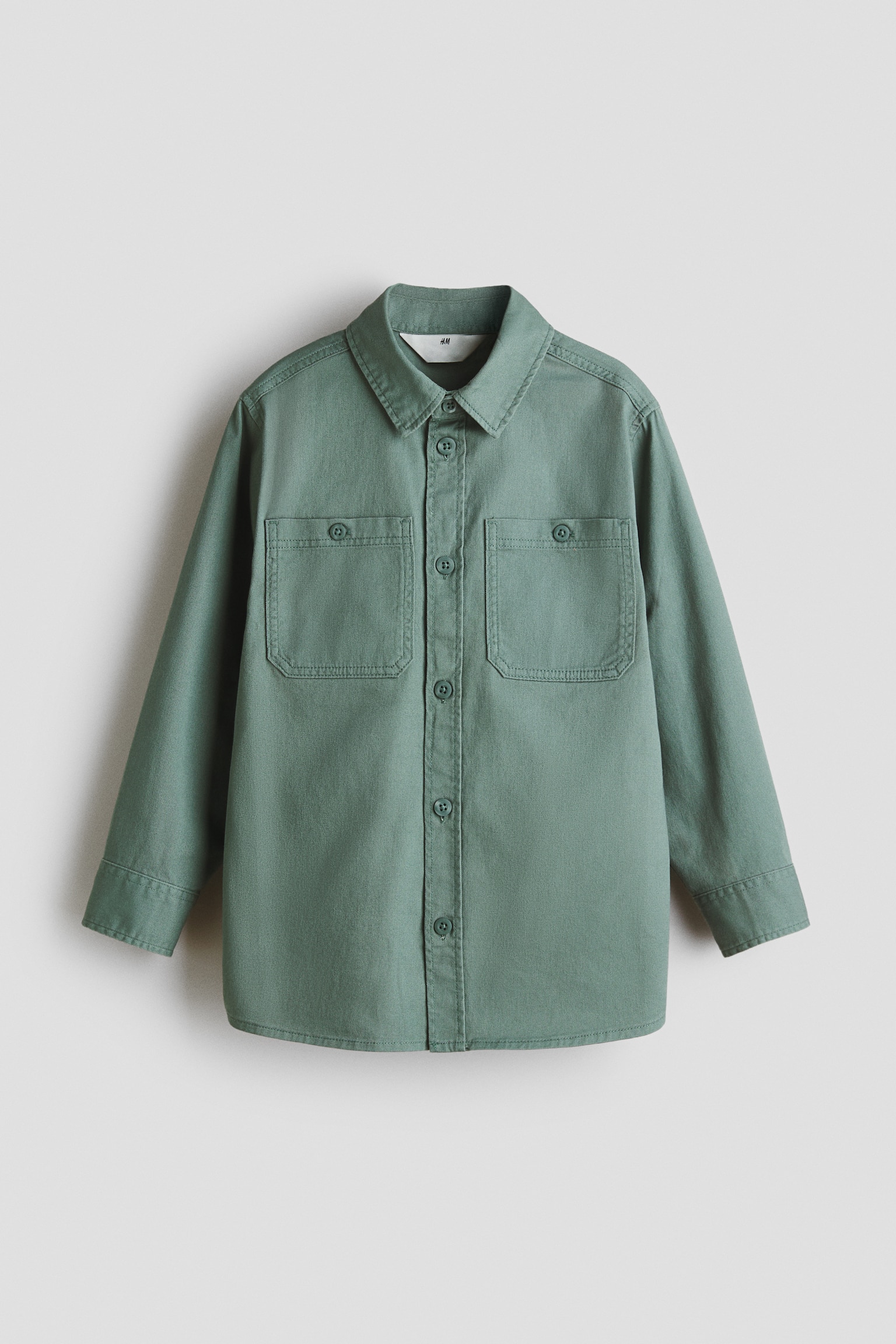 Cotton Twill Overshirt - Dusty green/Navy blue