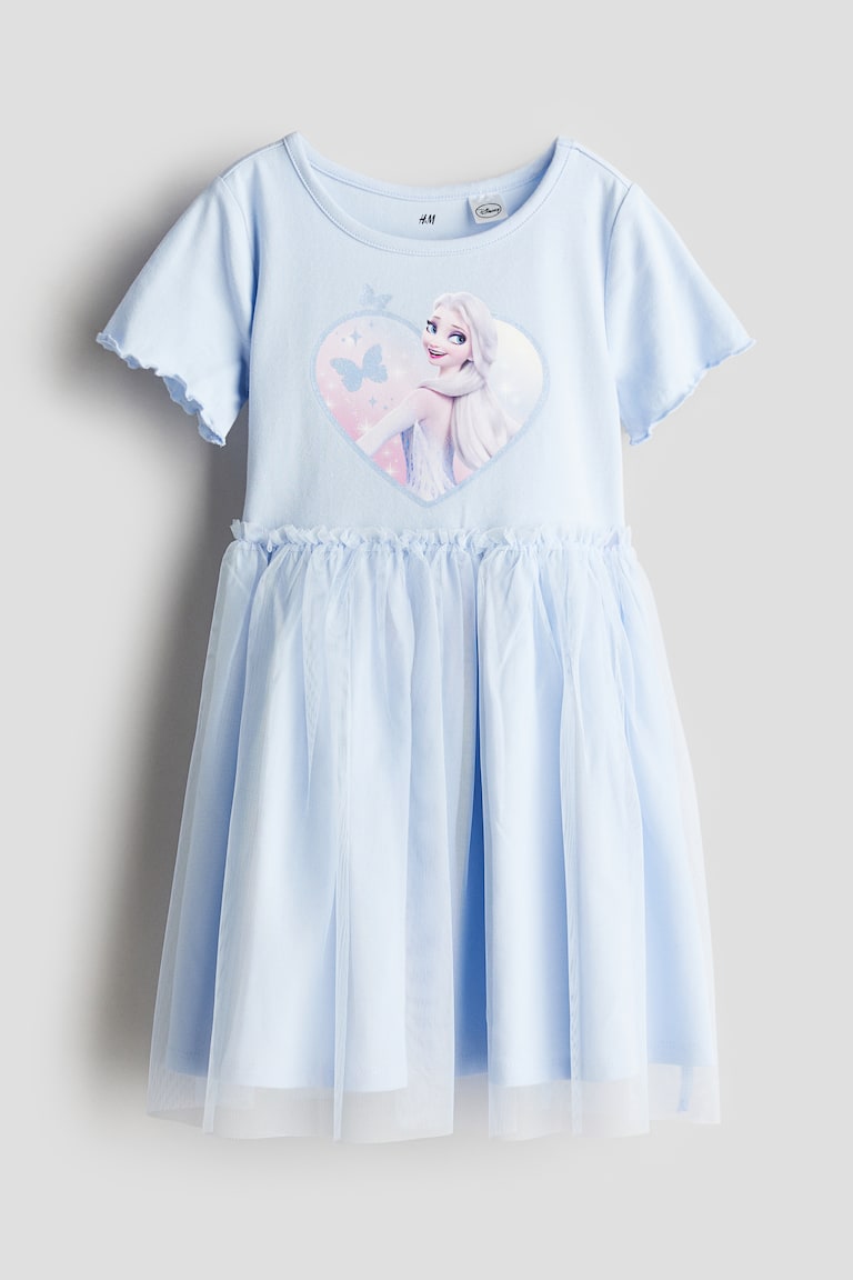 Printed tulle-skirt dress Light blue/Frozen Kids H&M IN