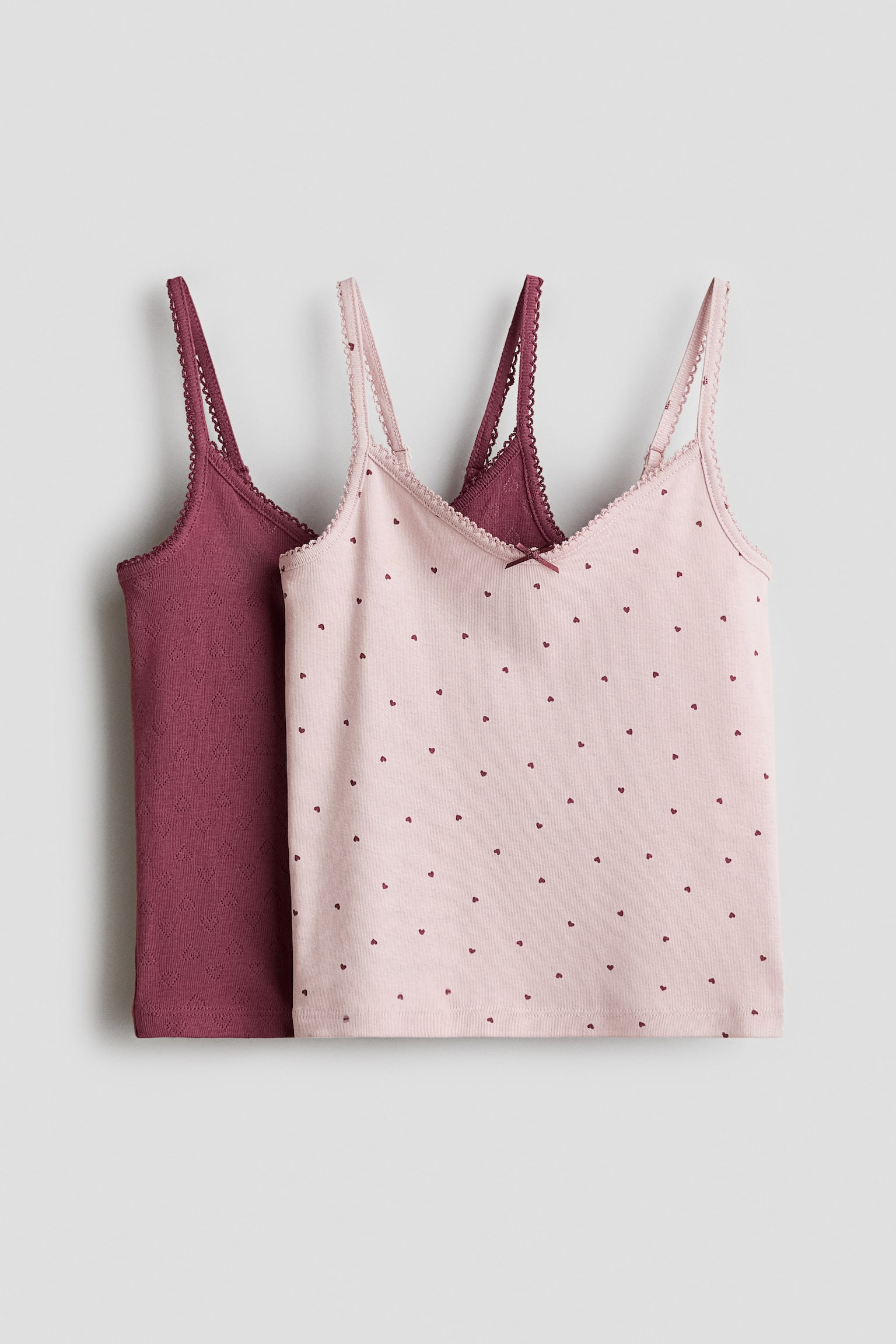 Lot de 2 tops de pyjama en coton - Rose ancien/cœurs/Rose ancien clair/fleuri/Vert ancien/fleuri