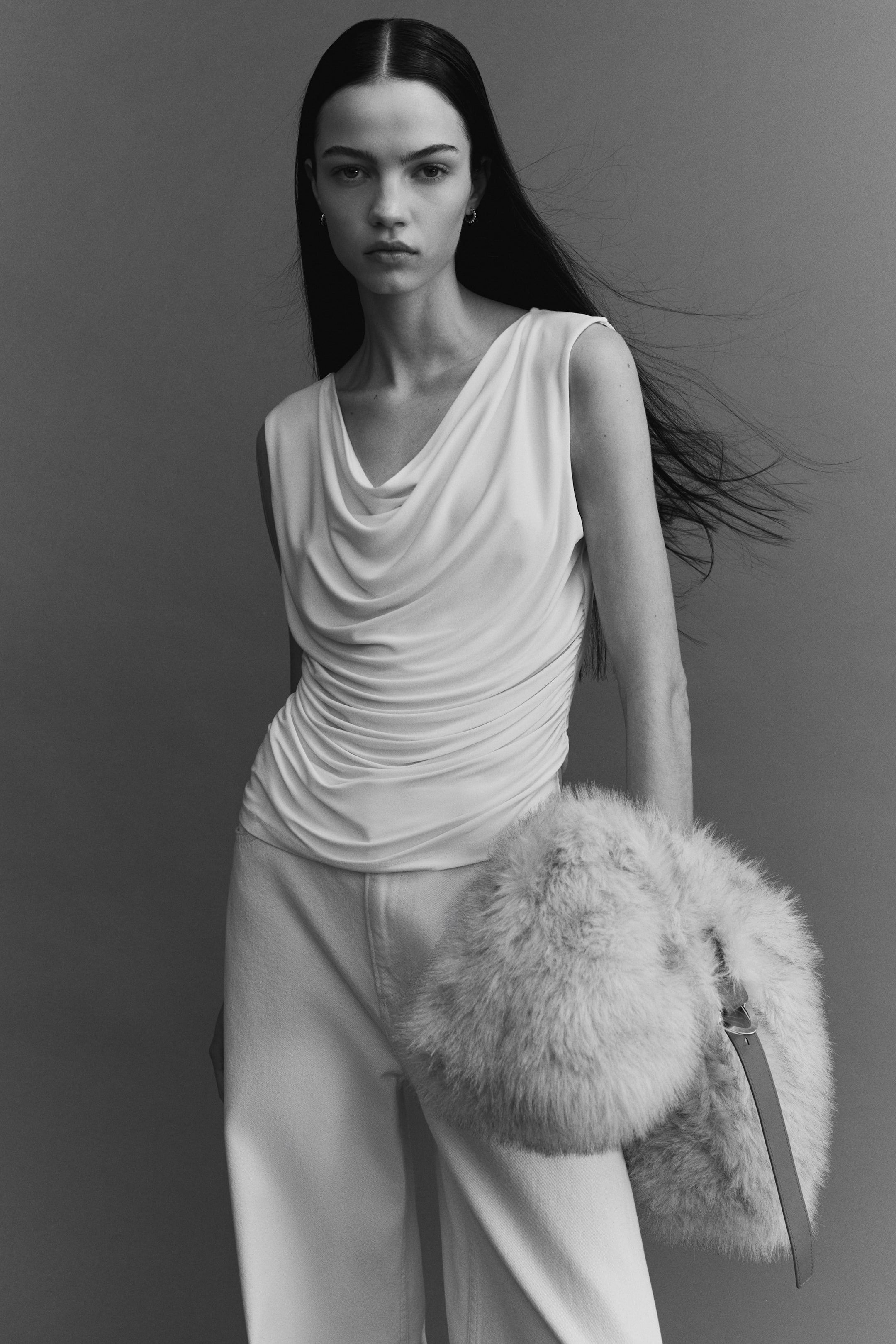 View larger image: Draped Jersey Sleeveless Top - Cream - Ladies | H&M US 1