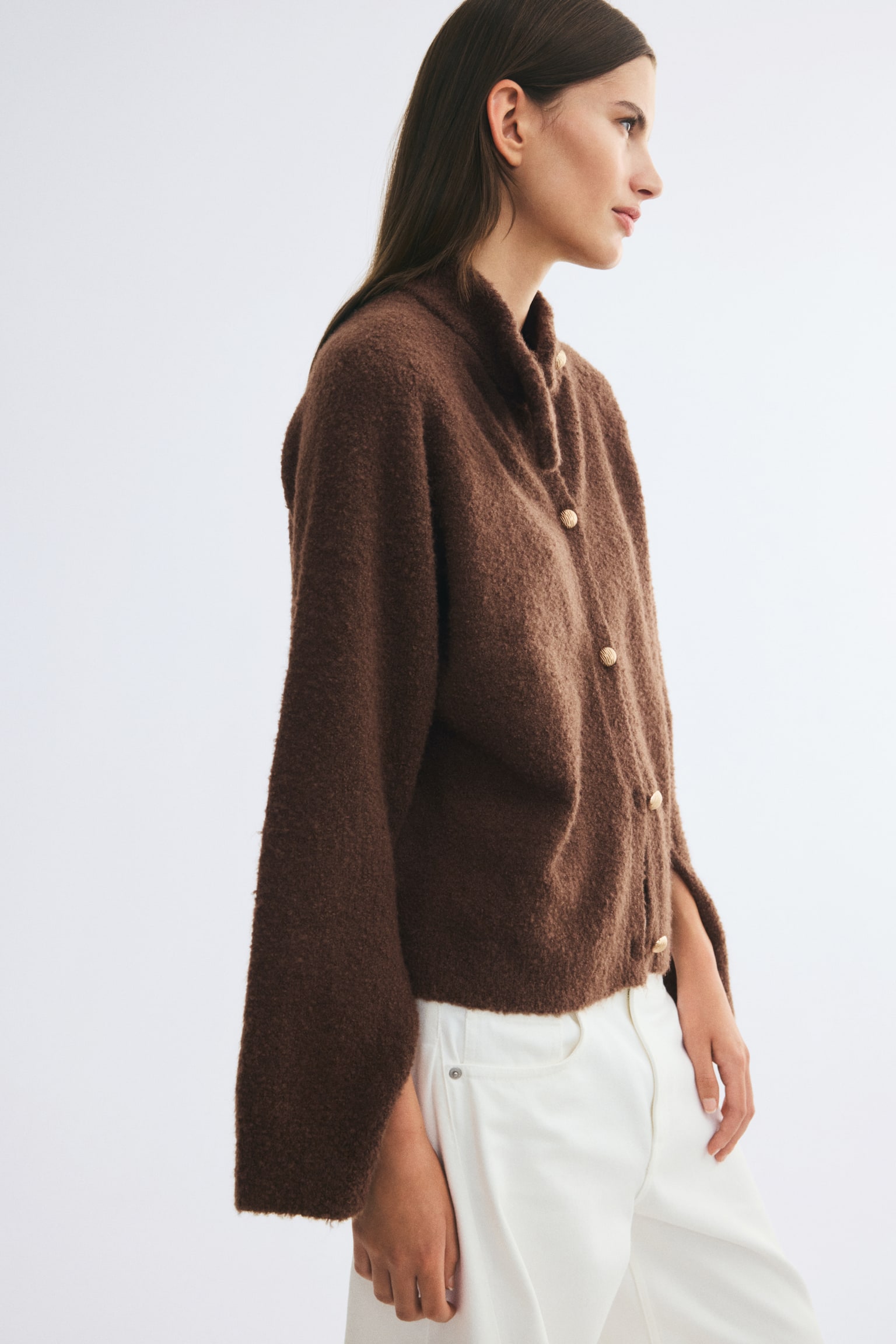 Женский кардиган H&M Oversized bouclé-knit, цвет: Коричневый — фото 4