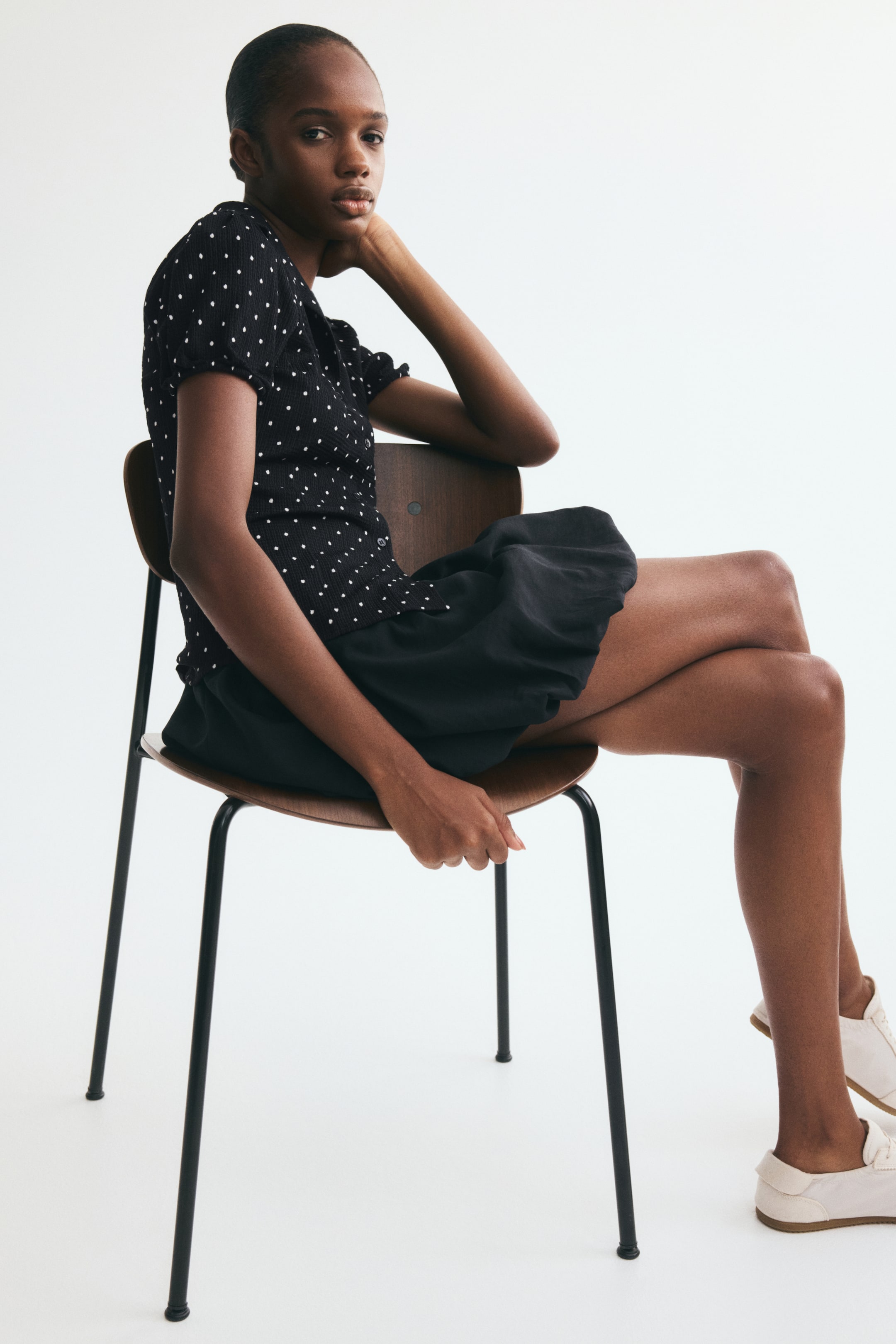 Puff-Sleeved Button-Front Top