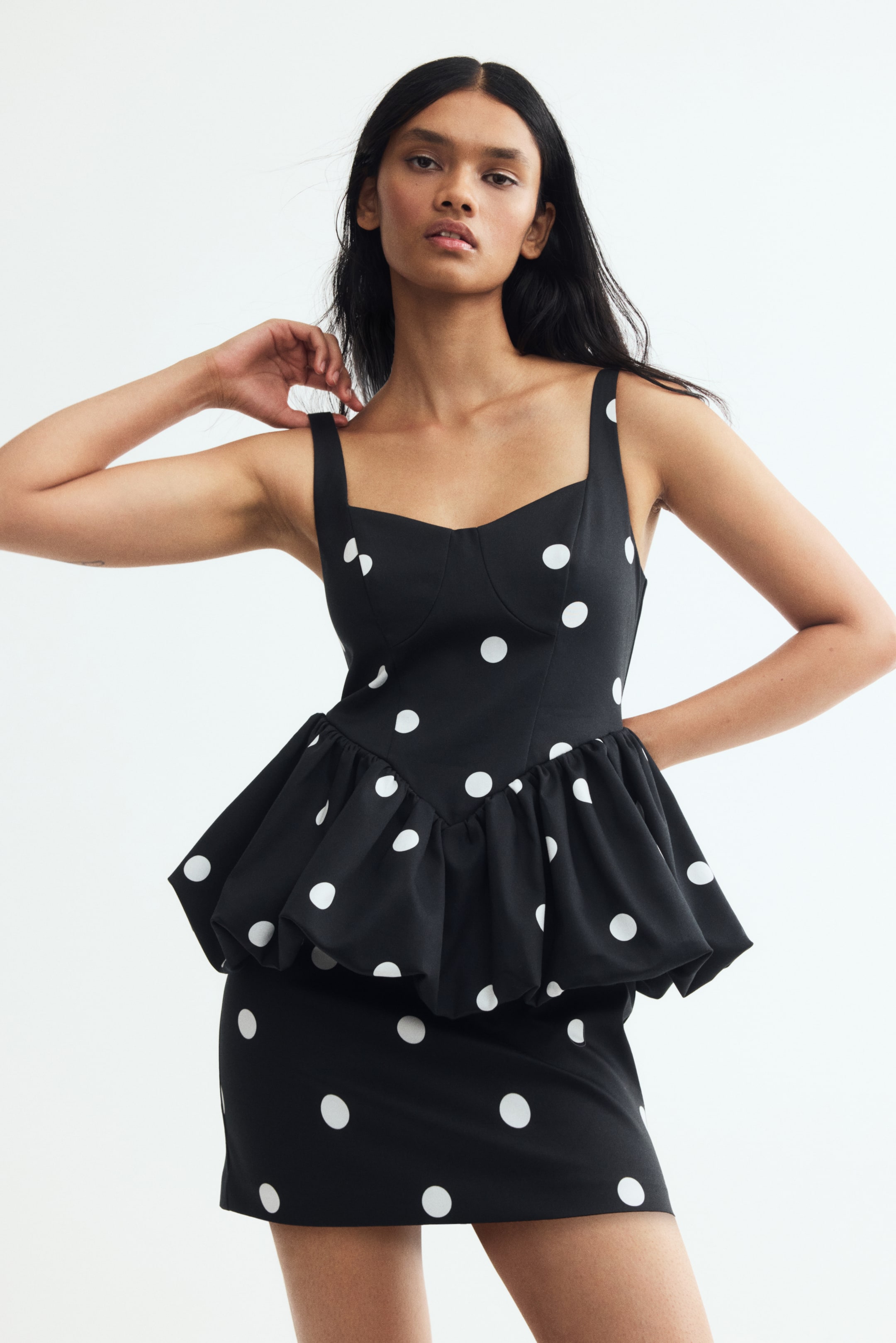 View larger image: Printed peplum dress - Black/Polka dot - Ladies | H&M 1