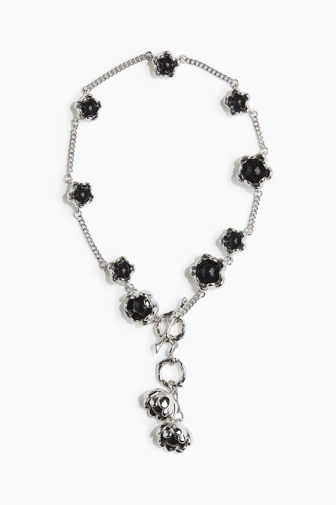 Lariatketting met bloemdetails - Zilverkleurig - 1