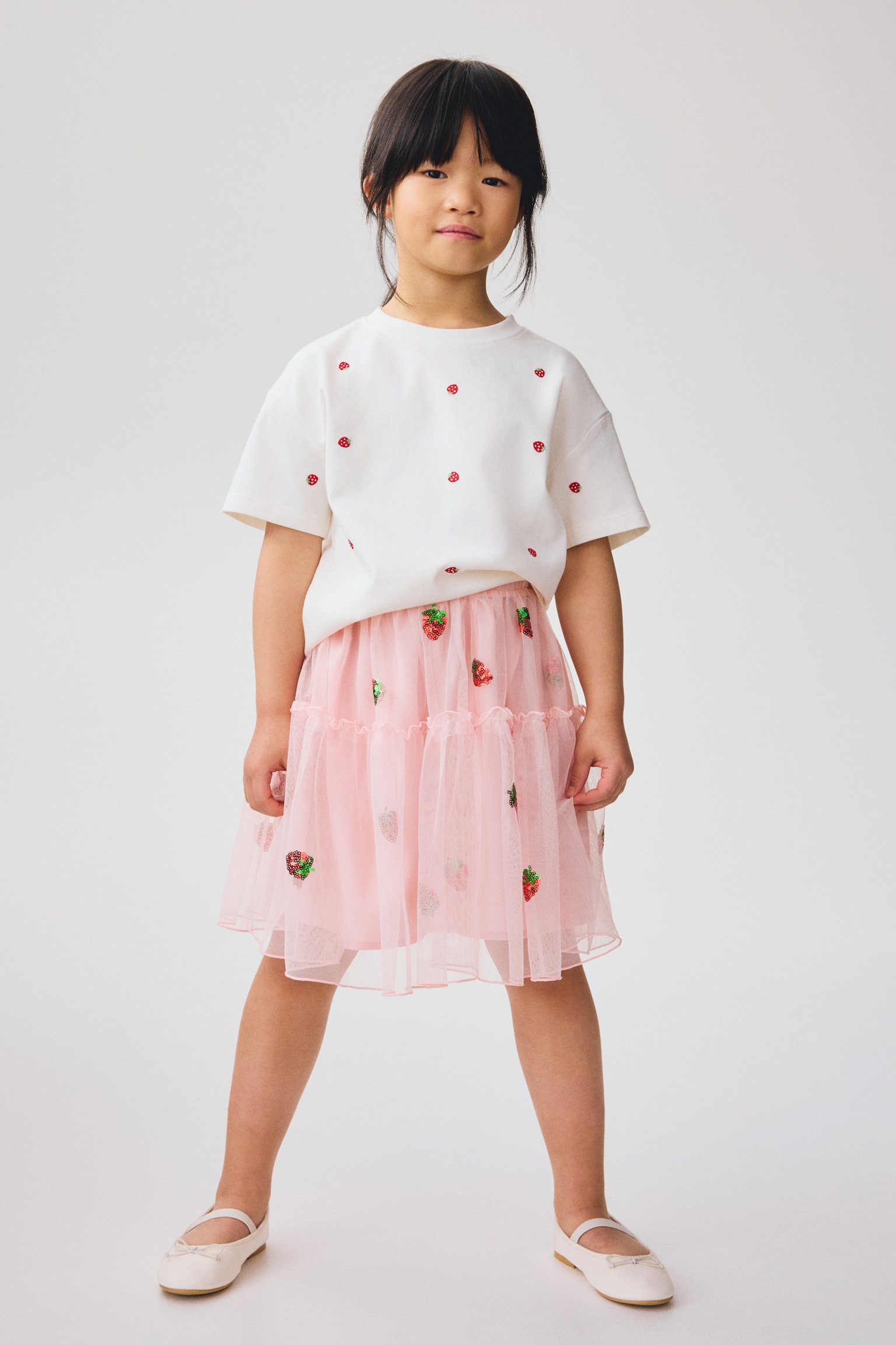Sequined tulle skirt - Light pink/Strawberries - 1